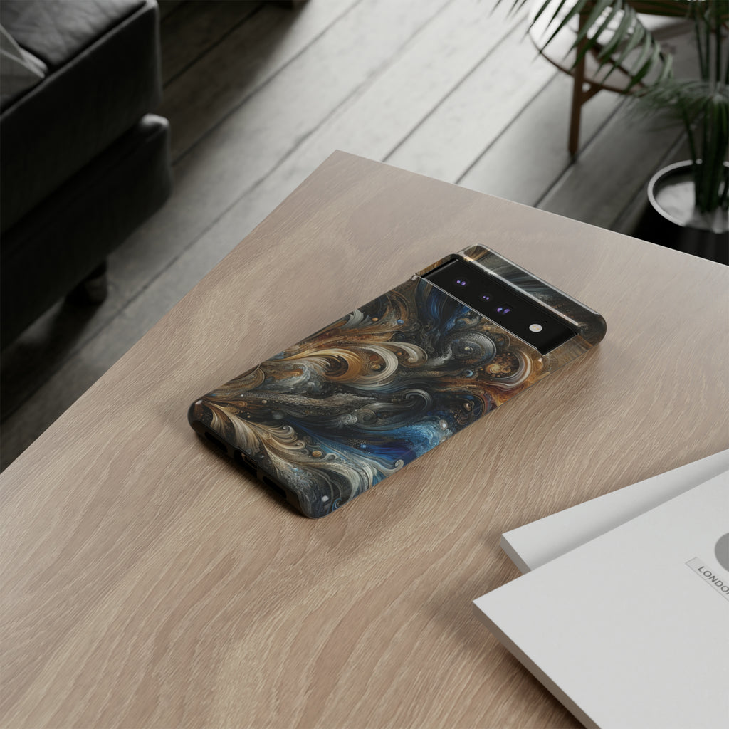 Gold and Navy Art Design Luxury Phone Tough Case Floral Elegant Durable Stylish for Modern Devices iPhone 15, Samsung iPhone Samsung Accessory Gift for Her.