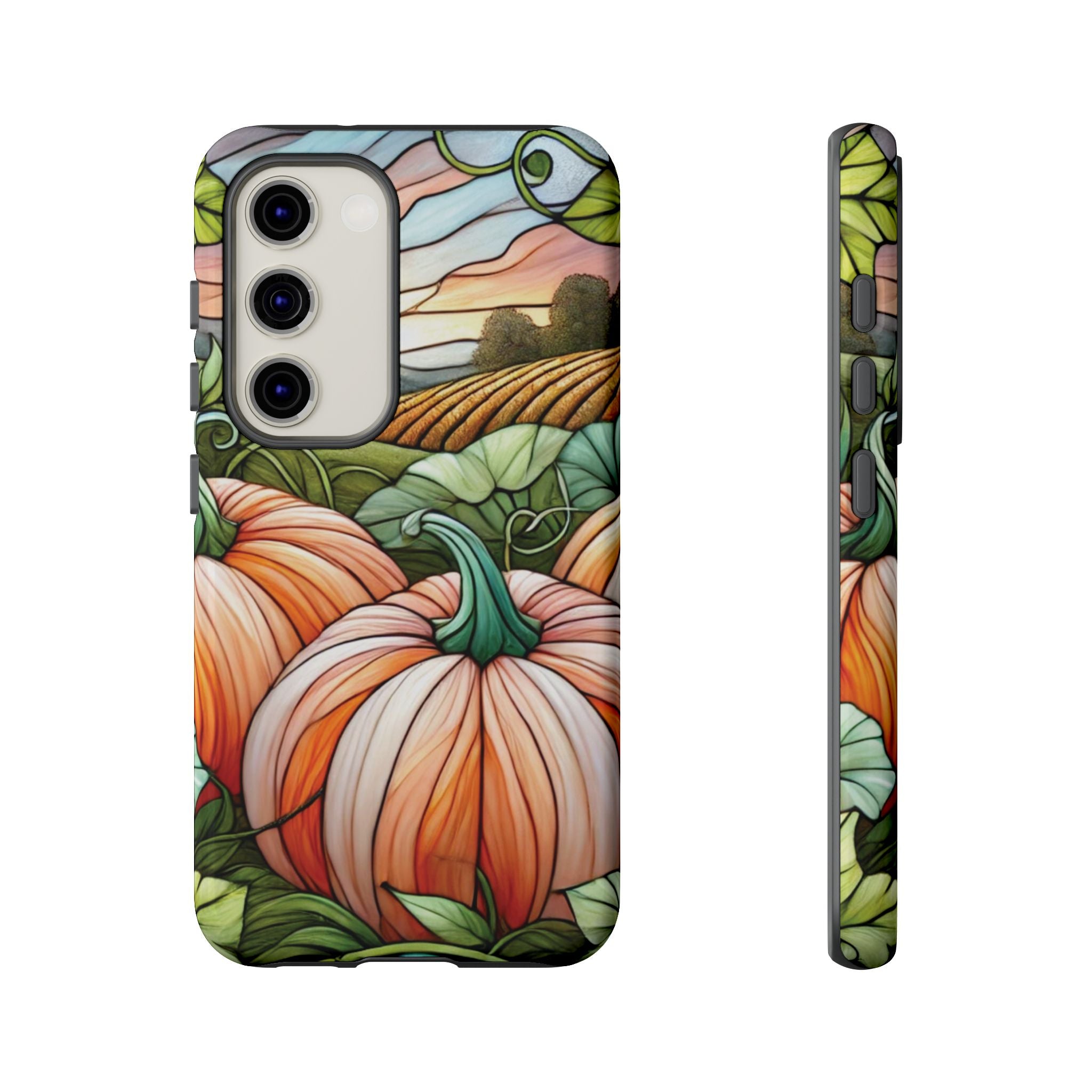 Pumpkins Phone Case Fall Faux Stained-Glass Thanksgiving Cover Pumpkin Lovers Gift for Galaxy S 24 23 22 21 Pixel 5 6 7 8 iPhone 17 , 16 15 14 13 12 Samsung iPhone Samsung Gift for Her
