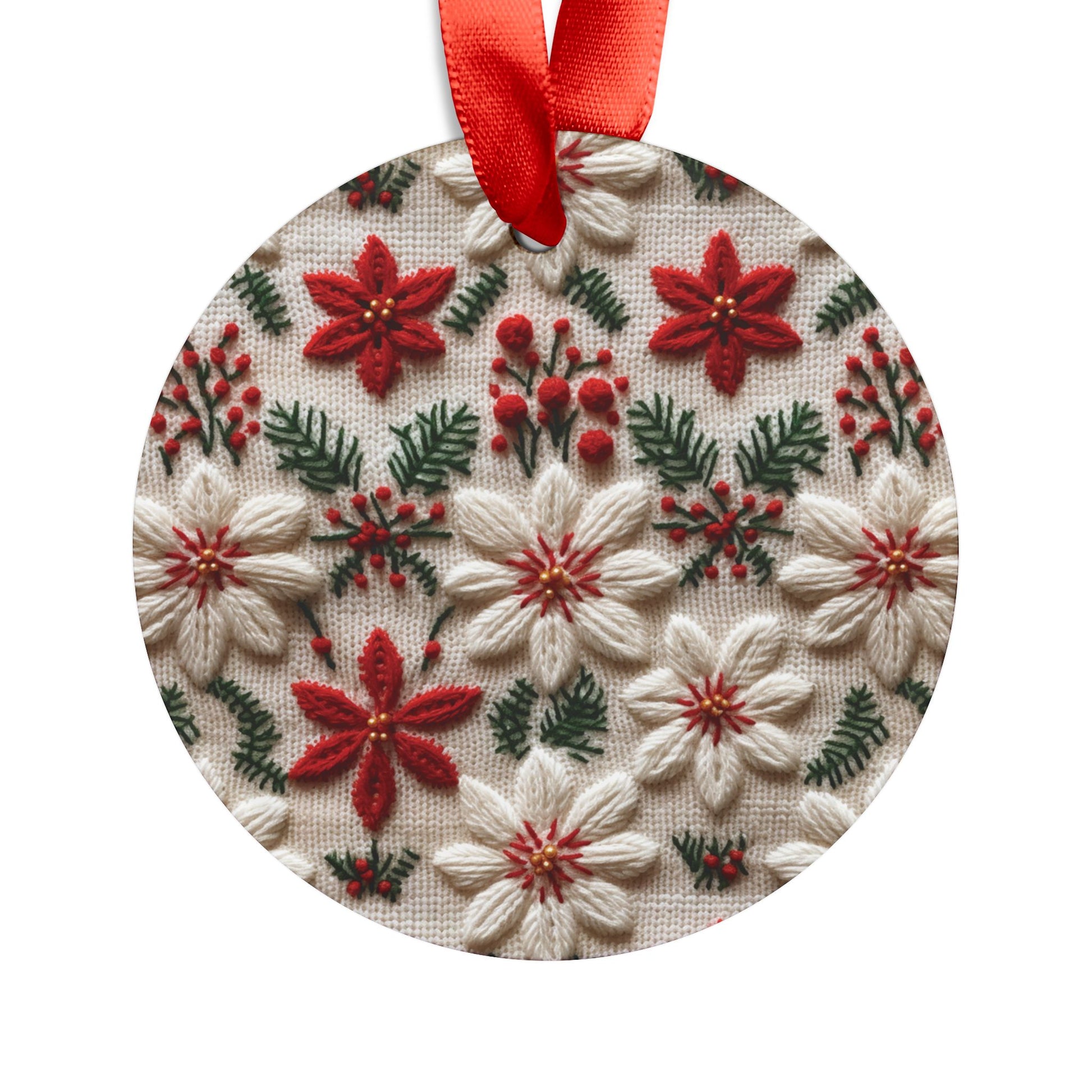 Charming 3D Knit Illusion Poinsettia Floral Ornament Festive Holiday Captivating Optical Illusion Perfect for Christmas Tree, Gift Acrylic with Ribbon Perfect Gift for Tree, Home, Holiday Keepsake Ideal for Tree Trimming - MRSBYVALLE