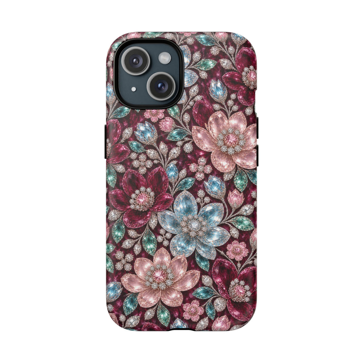 Floral faux Jewel Phone Case Sparkling Burgundy Flower Tough Magnetic Case 18 iPhone