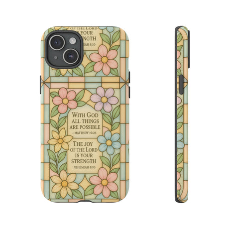 Pastel Stained Glass Bible Verse Phone Case Christian Affirmation Cover, Soft Geometric Design, iPhone Samsung Google, Faith Gift for Her Bible Verse or Affirmation | Protective, Inspirational Gift for Christians