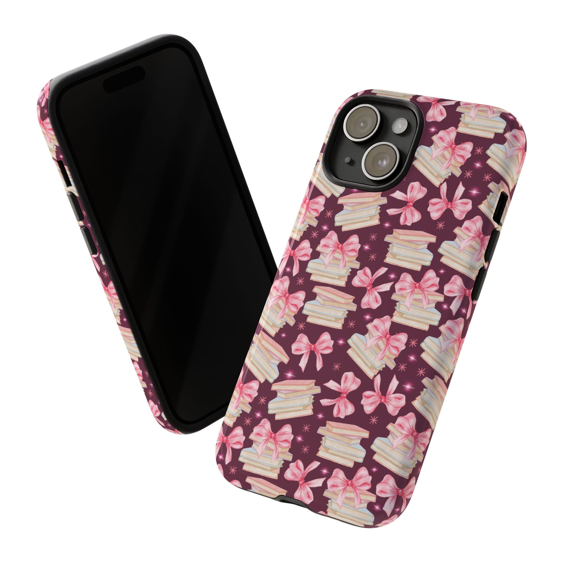 Coquette Pink Bows & Books Phone Case for iPhone 16 15 14 13 12  21 23 Samsung, and Pixel | Stylish Protective Cover Gift for Her Perfect for Floral Lover