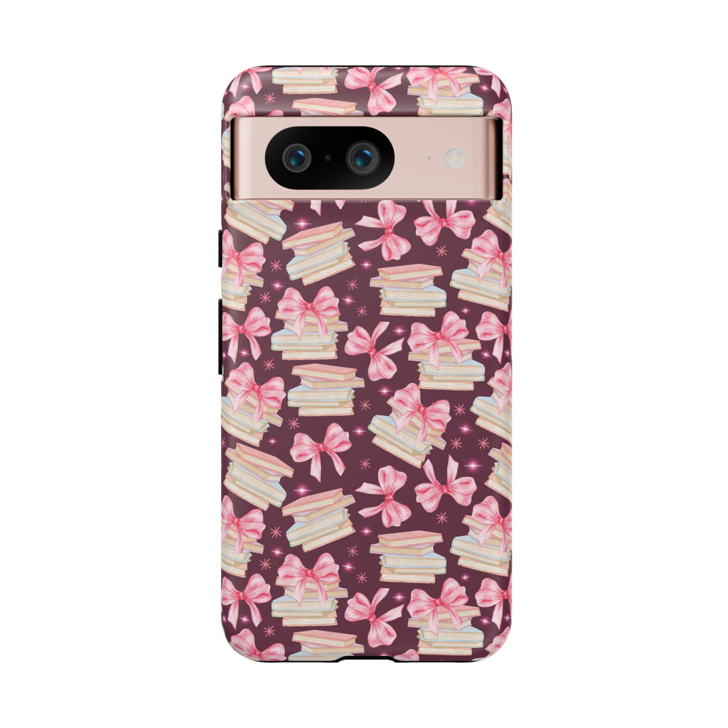 Coquette Pink Bows & Books Phone Case for iPhone 16 15 14 13 12  21 23 Samsung, and Pixel | Stylish Protective Cover Gift for Her Perfect for Floral Lover