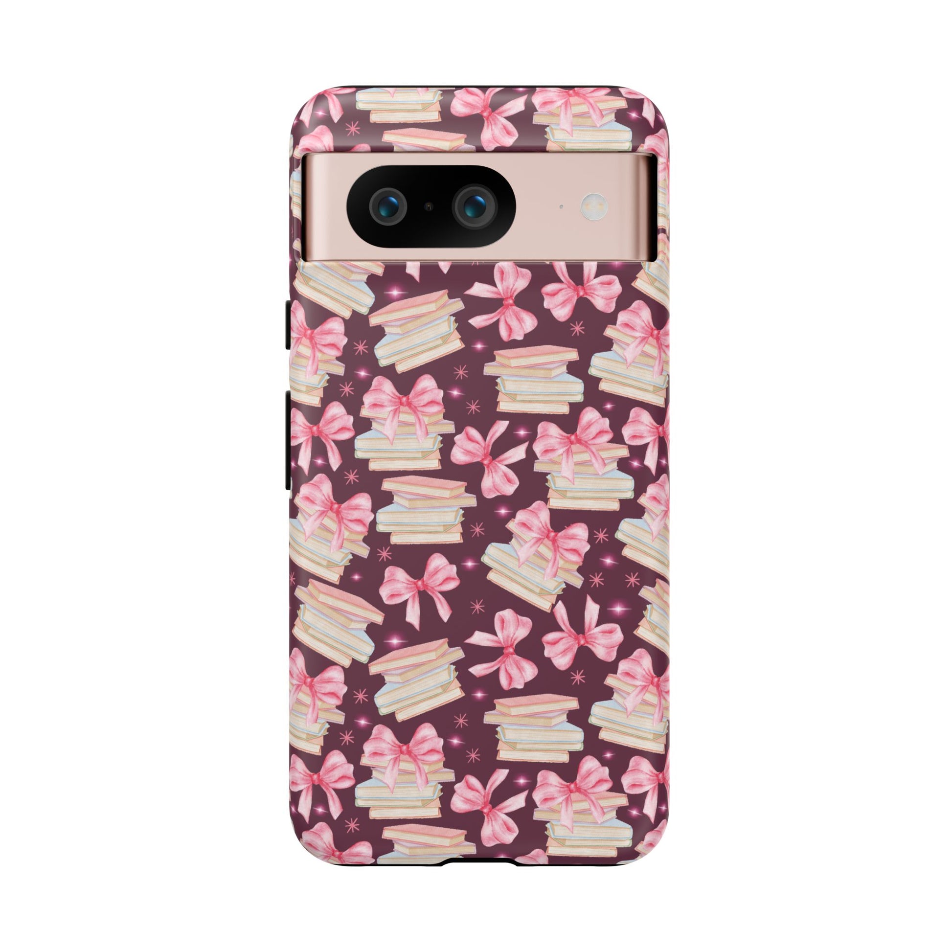 Coquette Pink Bows & Books Phone Case for iPhone 16 15 14 13 12  21 23 Samsung, and Pixel | Stylish Protective Cover Gift for Her Perfect for Floral Lover