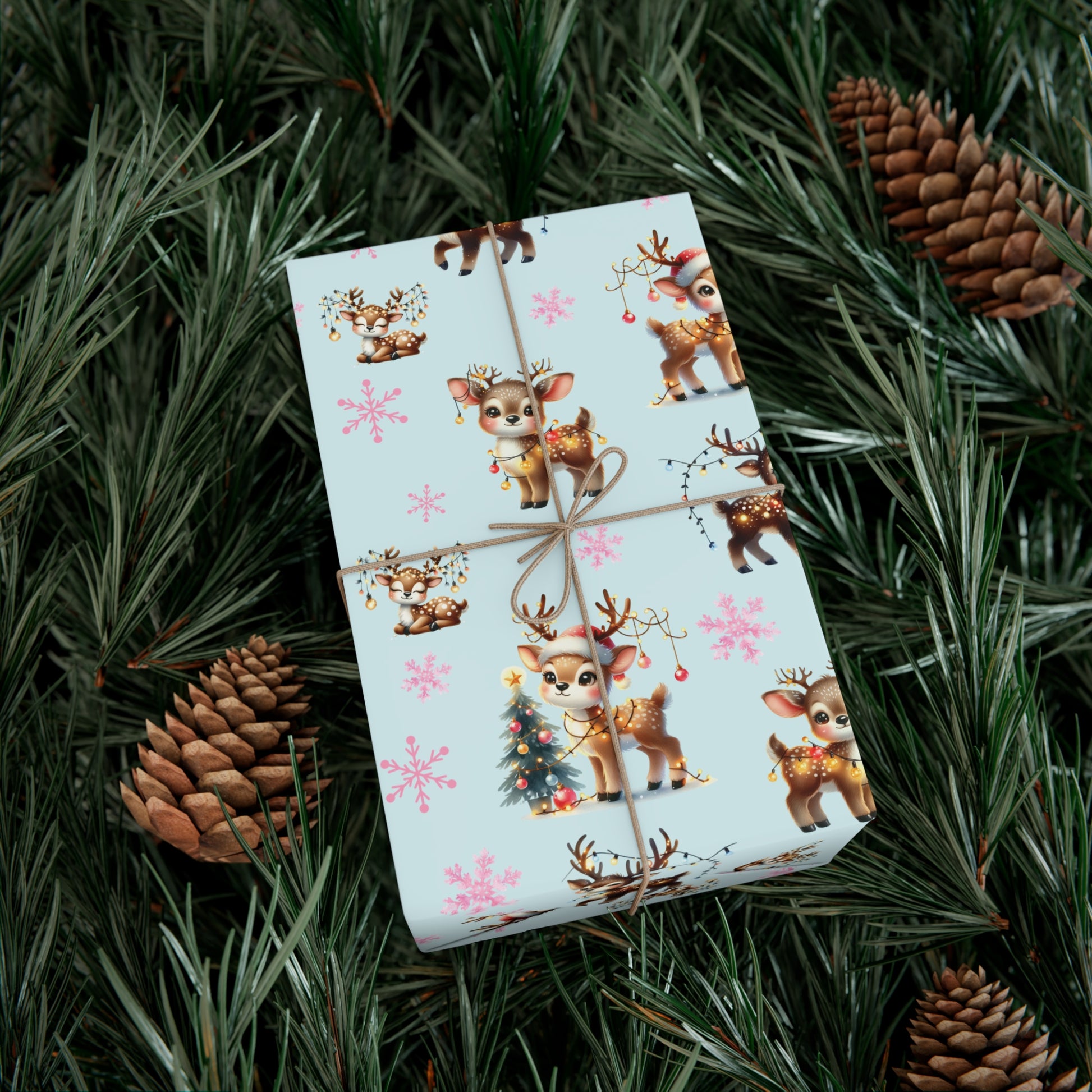 Watercolor Reindeer Christmas Wrapping Paper Elegant Holiday Gift Wrap Featuring Whimsical Deer Design | Perfect for Festive Presents, Available in Multiple Sizes for Every Gift - MRSBYVALLE