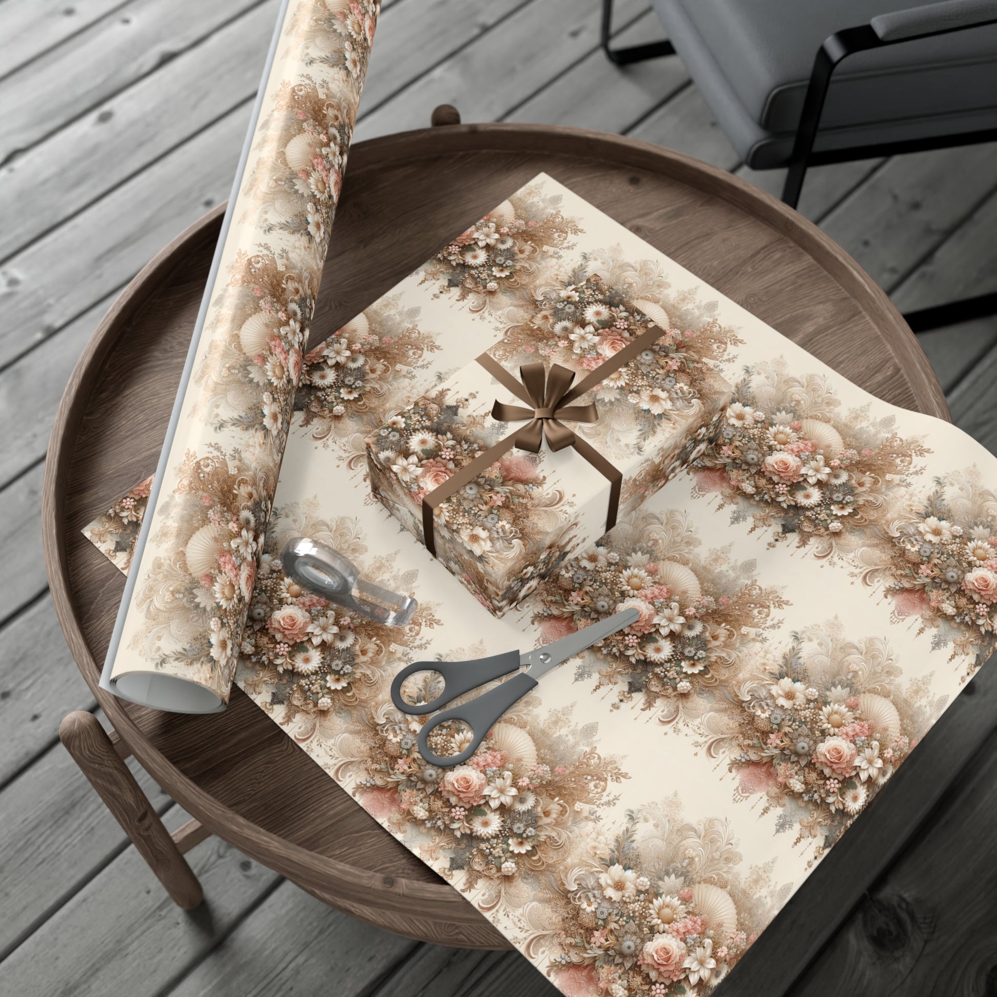 Elegant Vintage Lace Floral Symphony Timeless Wrapping Paper Perfect for Weddings, Bridal & Baby Showers Eco-Friendly, All Occasion.