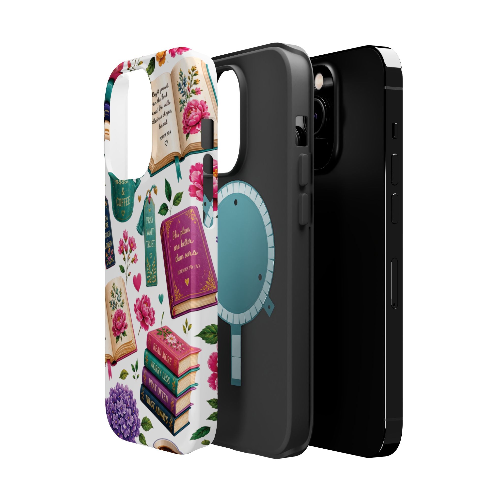 Christian Books & Coffee Phone Case — Magnetic Impact-Resistant Christian Gift