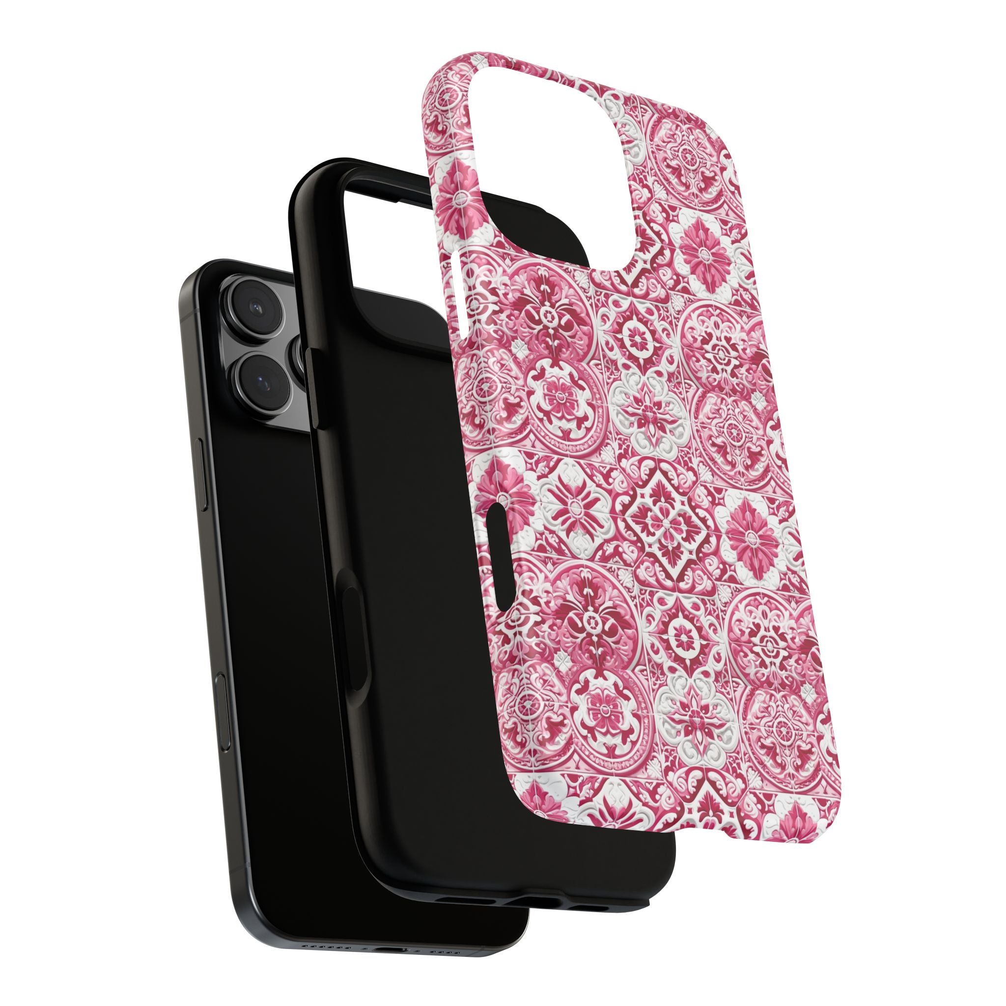 Pink and White Mediterranean Tile Design Phone Case - Stylish, Protective Cover for All Models Gift for Mom Accessory Gift for Her