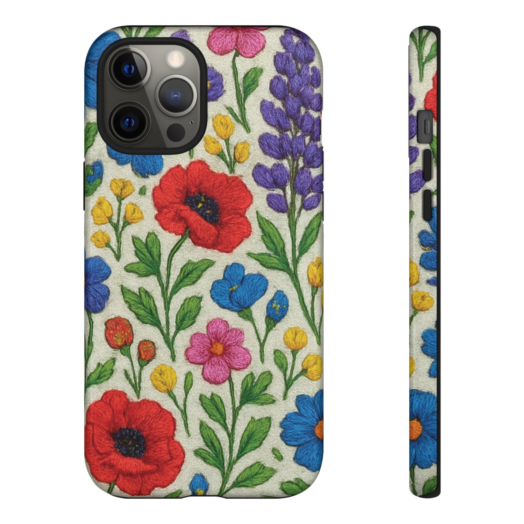Bright 3D Illusion Wildflower Phone Case Cute Floral Design in Red, Pink, Blue – Aesthetic Protective Case for iPhone and  Android