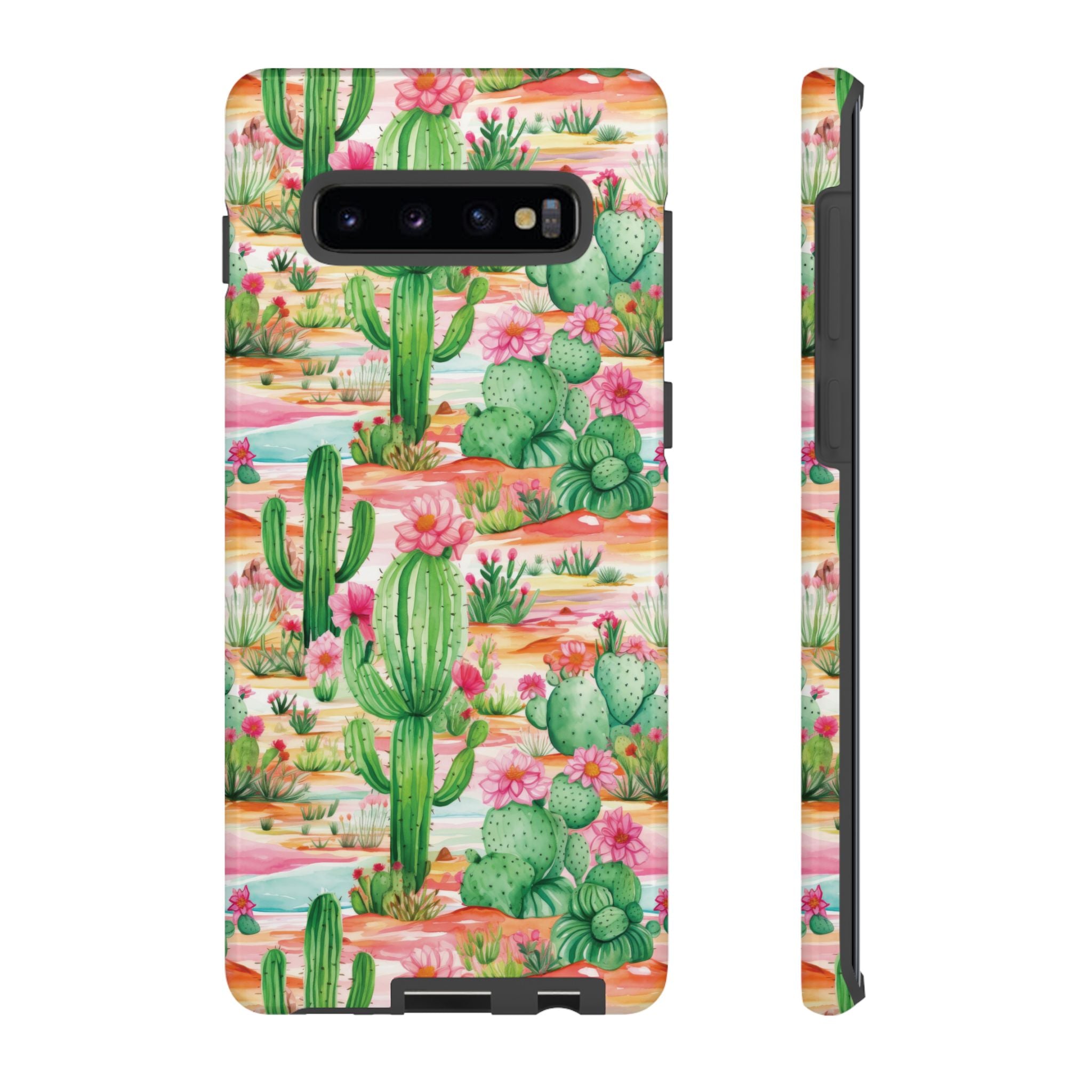 Pink and Mint Green Cactus Phone Case - Tough, Stylish Cover with Cactus Flowers | Durable Protection for iPhone & Android | Fresh Nature-Inspired Design!