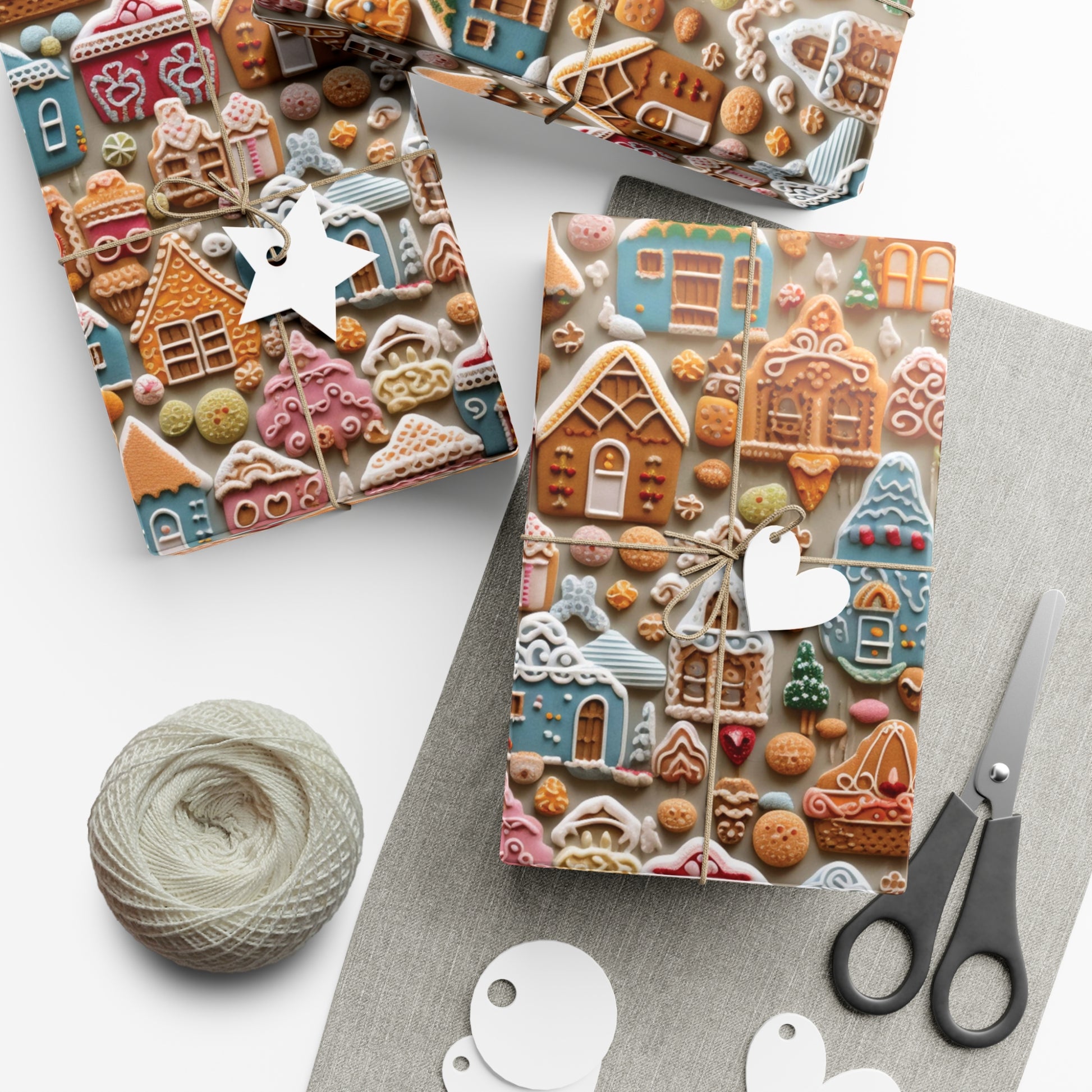 Colorful Gingerbread House Wrapping Paper - Festive Holiday Design, Premium Quality, 100% Recyclable, Perfect for Christmas Gifts and Special Occasions - MRSBYVALLE