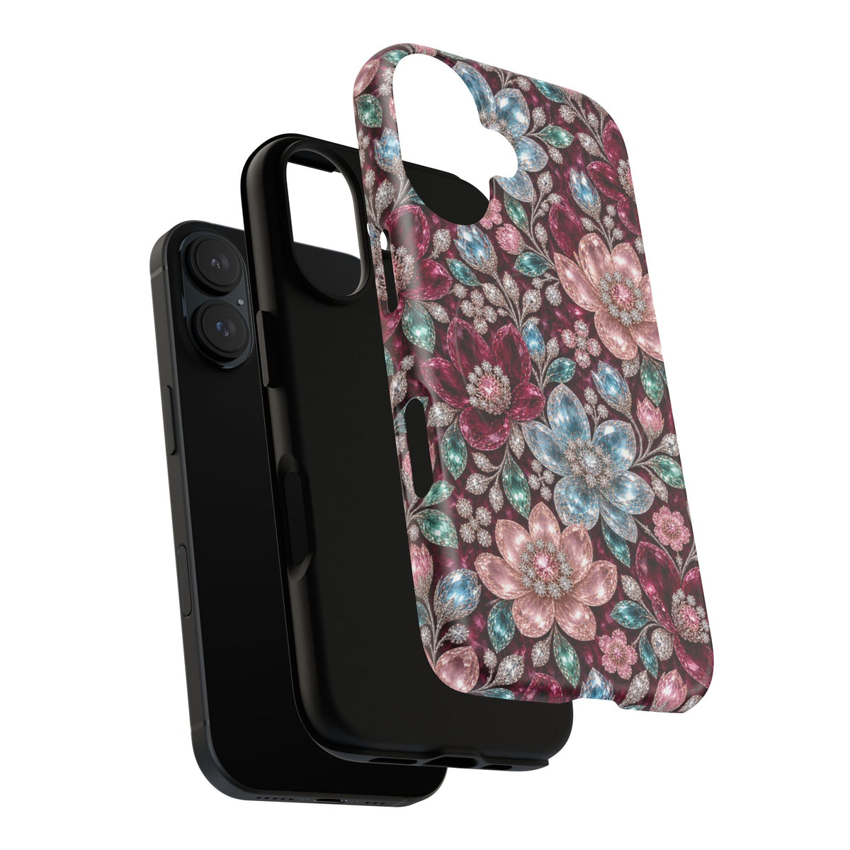 Floral faux Jewel Phone Case Sparkling Burgundy Flower Tough Magnetic Case 18 iPhone