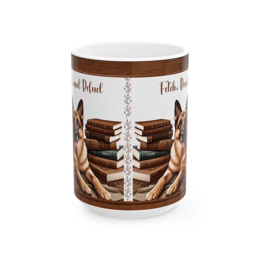 Fetch, Read, and Refuel Ceramic Coffee Mug Perfect for Dog Lovers and Book Enthusiasts | Available in 11 oz & 15 oz Ideal Gift for Cozy Coffee Moments - MRSBYVALLE