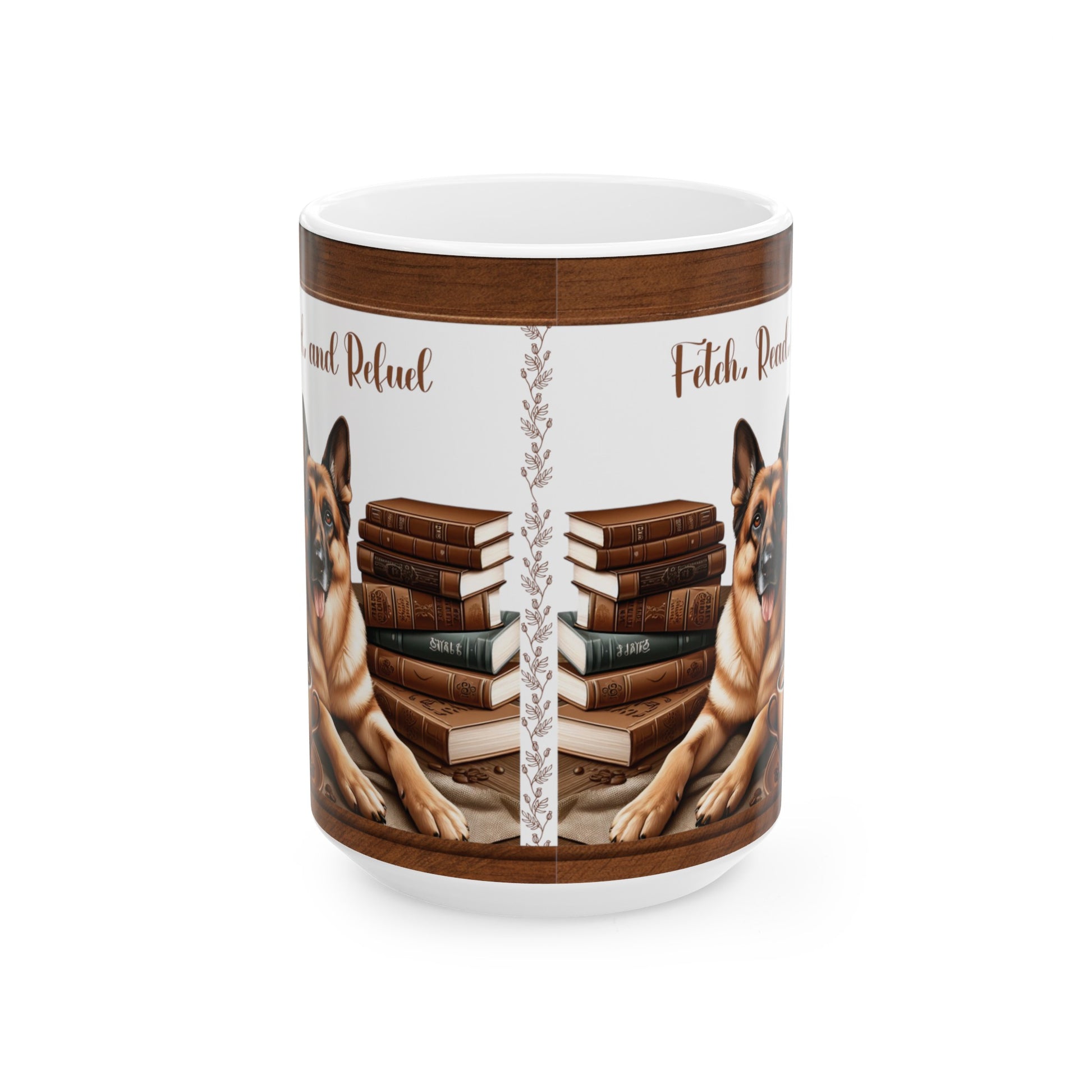 Fetch, Read, and Refuel Ceramic Coffee Mug Perfect for Dog Lovers and Book Enthusiasts | Available in 11 oz & 15 oz Ideal Gift for Cozy Coffee Moments - MRSBYVALLE