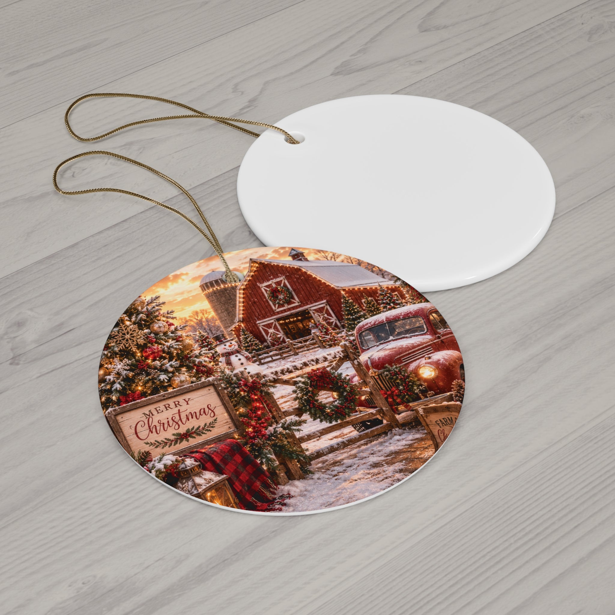 Vintage Christmas Truck Ceramic Ornament — Merry Christmas Farmhouse Holiday Decoration