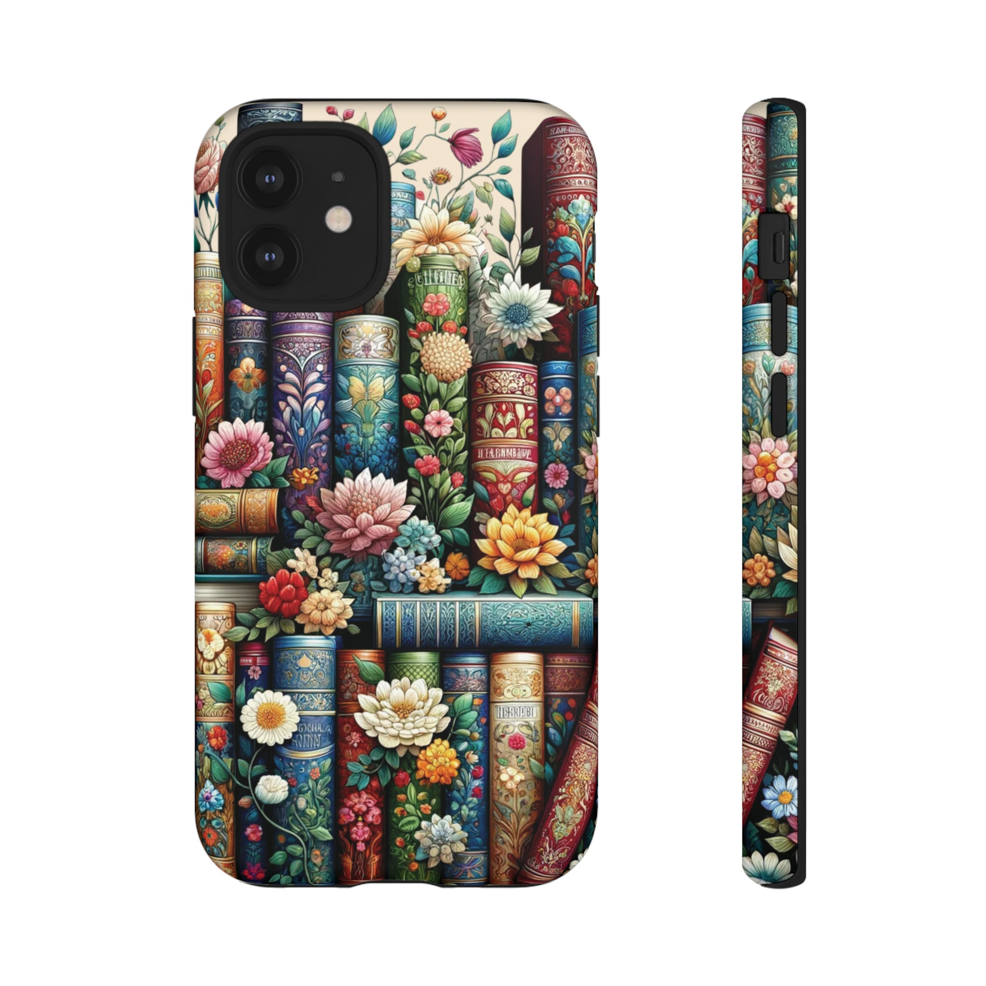 Books and Floral Boho Luxury Phone Tough Case Floral Elegant Durable Stylish for Modern Devices iPhone 15, Samsung iPhone Samsung Accessory Gift for Her.