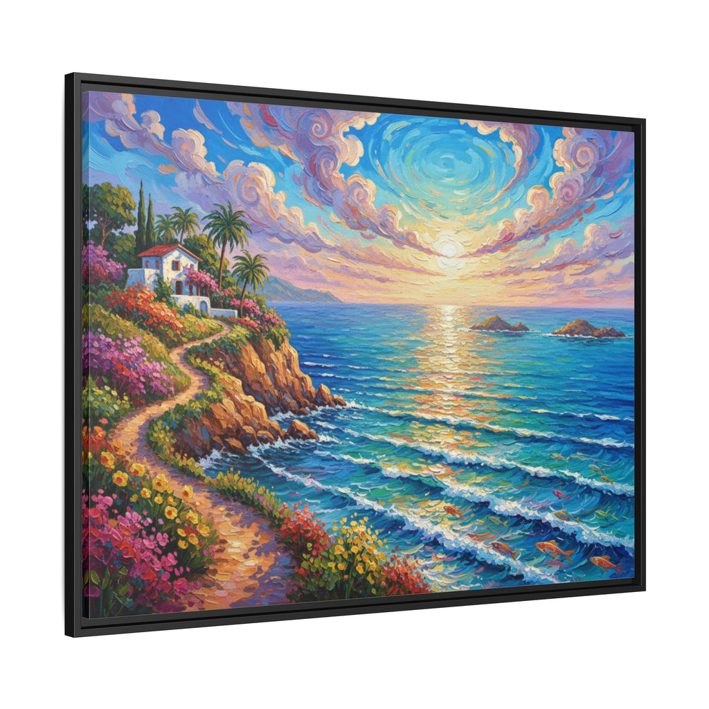 Toile imprimée florale océanique | Décoration murale colorée et lumineuse de paysage marin, œuvre d'art de bureau encadrée et mate