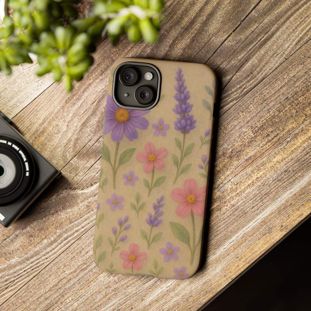 3D Illusion Wildflower Phone Case Cute Pastel Floral Design in Lavender, Pink, Mint Green – Aesthetic Protective Case for iPhone and  Android