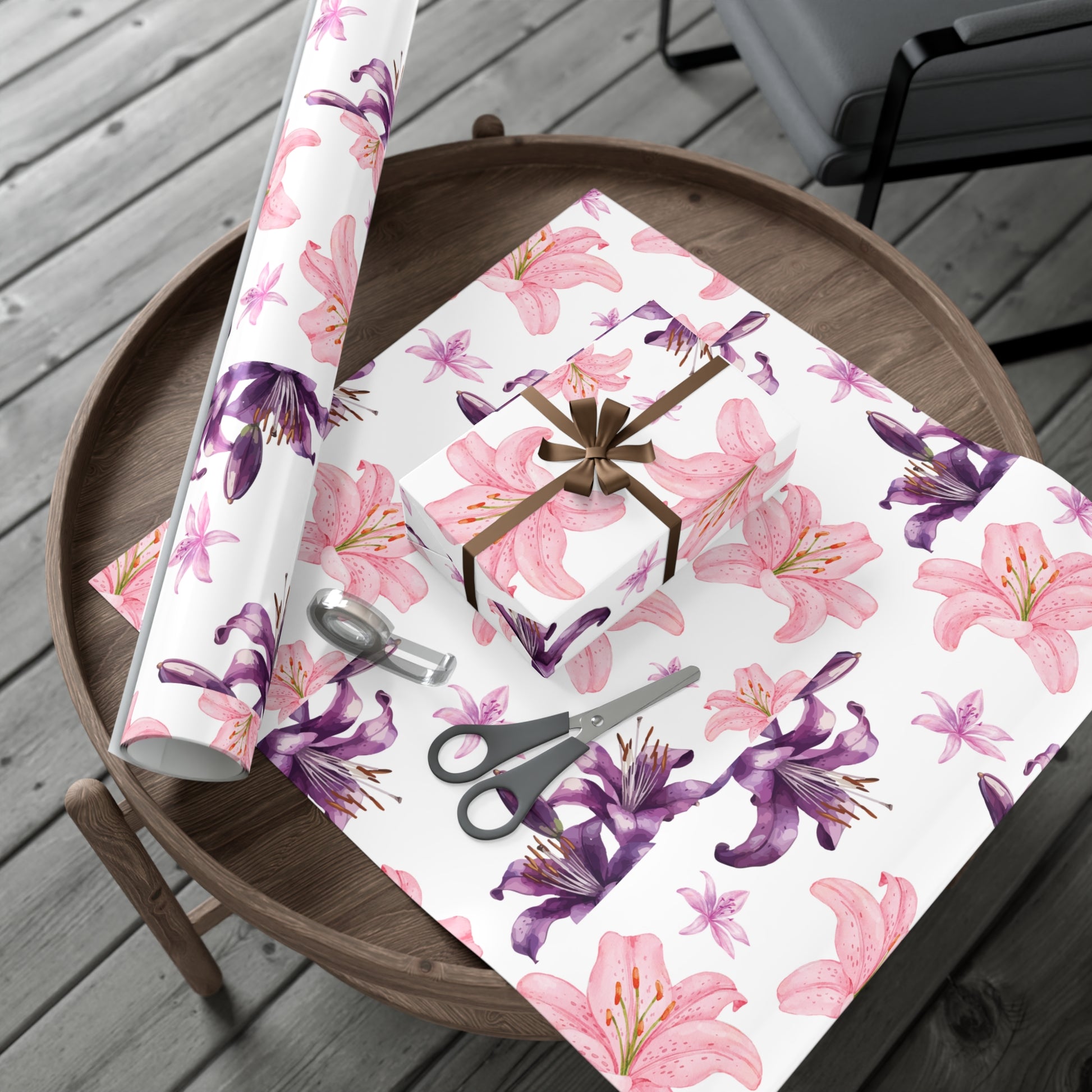 Blooming Tiger Lily Pink and white Wrapping Paper | Cozy Holiday Gift Wrap | Perfect for Christmas Presents, Wedding Celebrations, and Winter Wonderland Themes Christmas - MRSBYVALLE