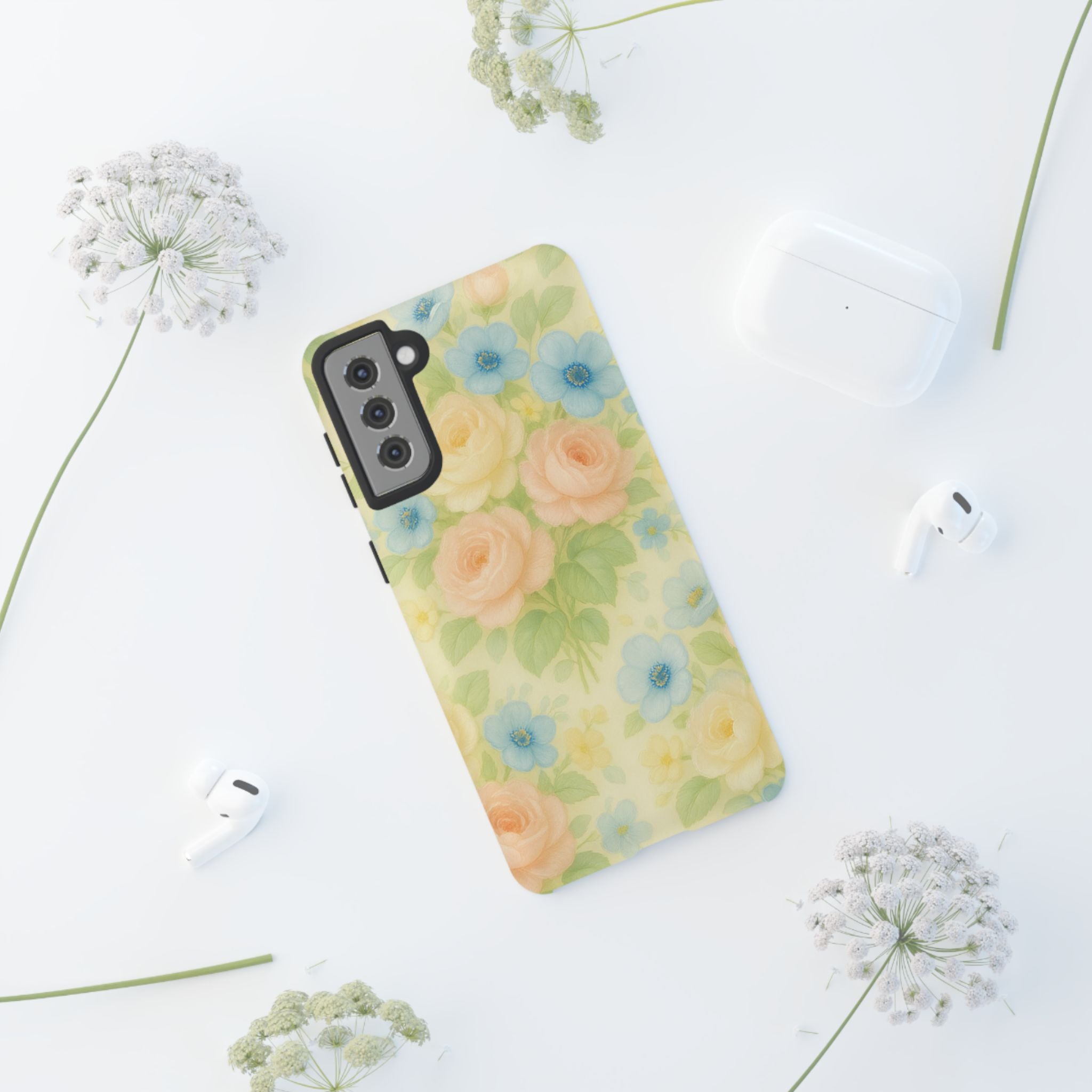 Pastel Yellow Vintage Floral Phone Case  Romantic Cottagecore Aesthetic, Soft Botanical Design, Protective Gift for Her, Fits iPhone & Samsung Models