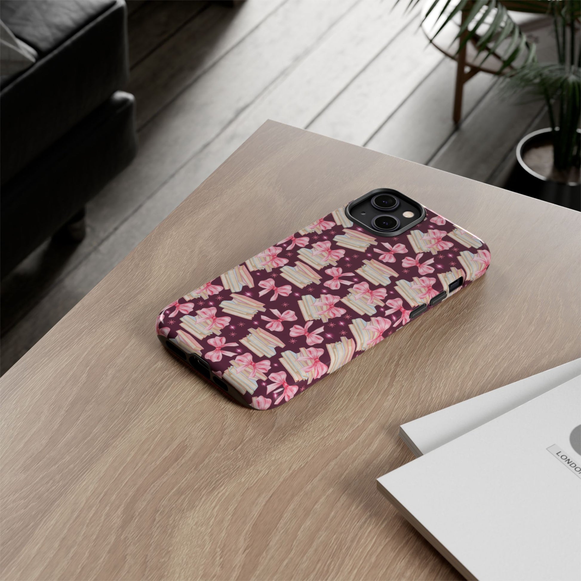 Coquette Pink Bows & Books Phone Case for iPhone 16 15 14 13 12  21 23 Samsung, and Pixel | Stylish Protective Cover Gift for Her Perfect for Floral Lover