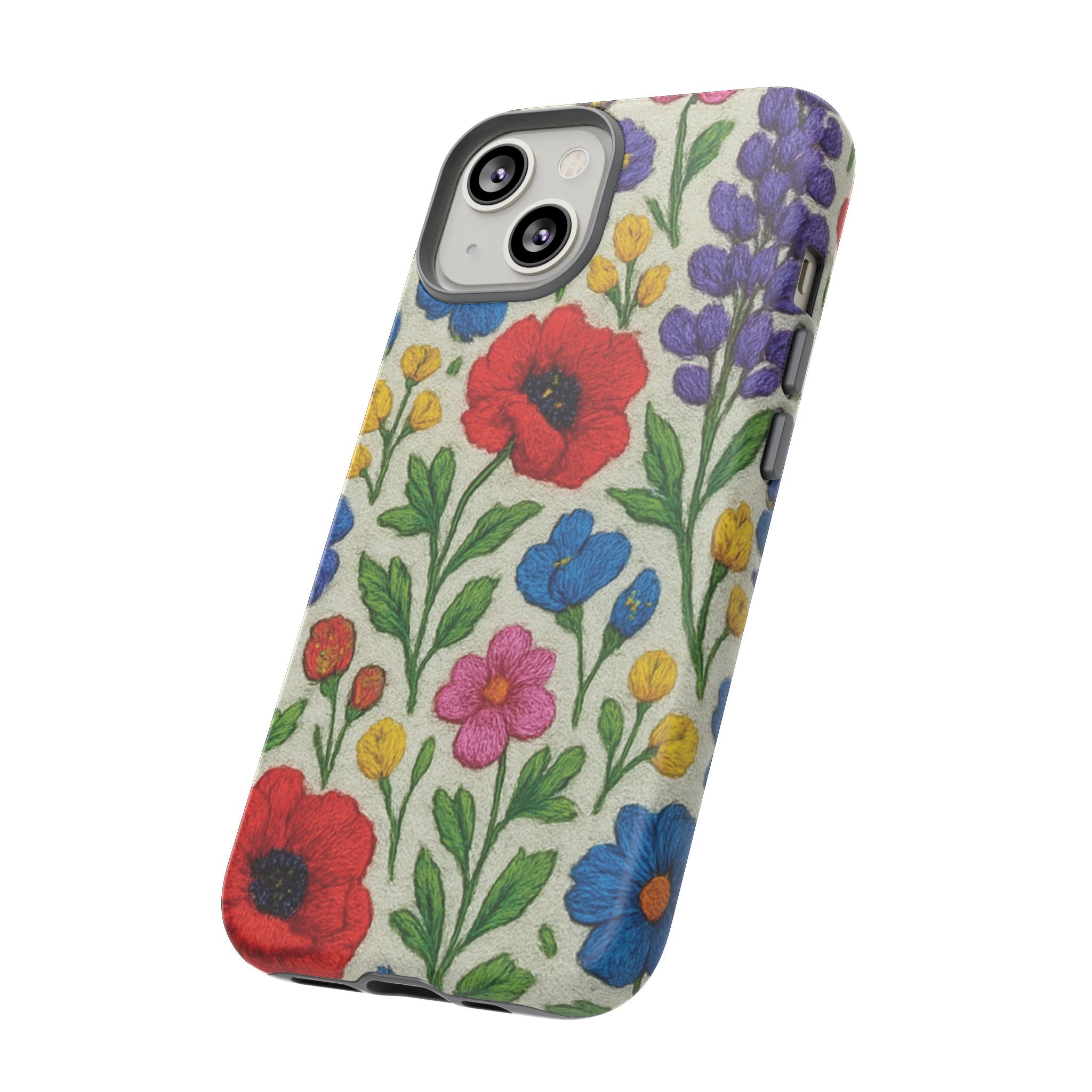 Bright 3D Illusion Wildflower Phone Case Cute Floral Design in Red, Pink, Blue – Aesthetic Protective Case for iPhone and  Android