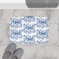 Tapis de bain élégant en chintz bleu avec nœud – Magnifiques oiseaux et motifs floraux | Tapis de bain doux, absorbant et antidérapant pour une décoration intérieure élégante et confortable