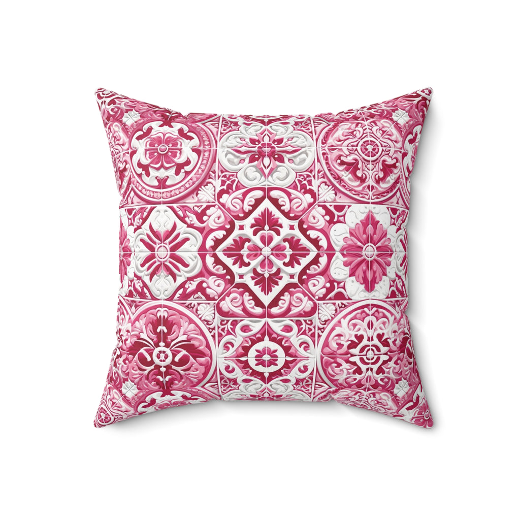 Housewarming Pink and White Mediterranean Tile Design Square Decorative Pillow Elegant Home Accent Home Decor | Premium Quality, Soft, and Durable | Perfect for Couch, Bed, or Chair | Elegant Bedrooms Pillow Gift New House, Bridal Shower Gift - MRSBYVALLE