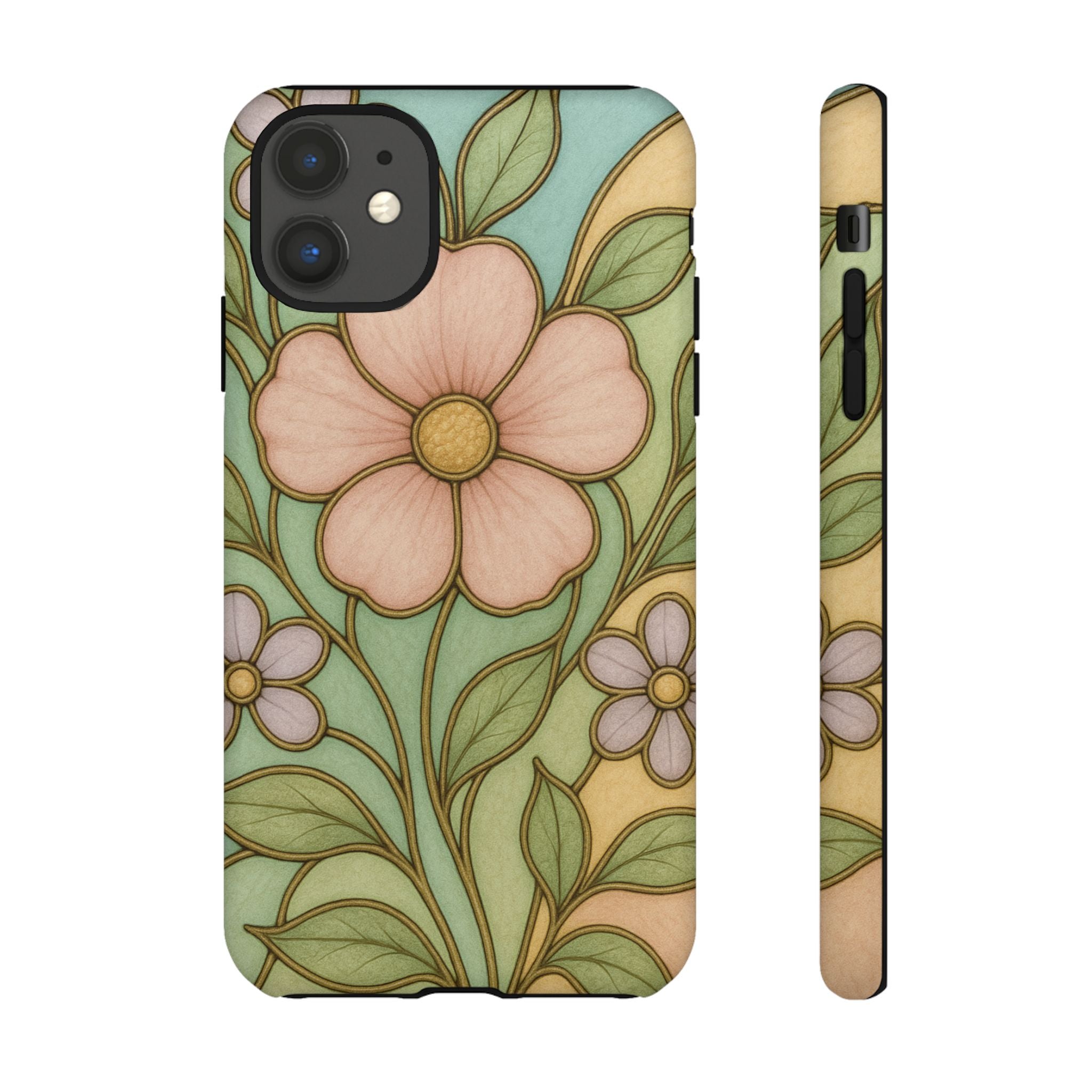 Pastel Pink, Yellow Stain Glass Illusion Floral Phone Case  Romantic Cottagecore Aesthetic, Soft Botanical Design, Protective Gift for Her, Fits iPhone & Samsung Models