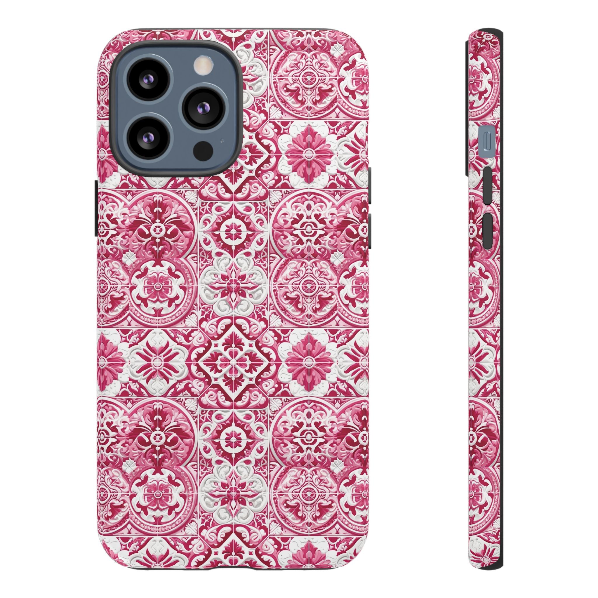 Pink and White Mediterranean Tile Design Phone Case - Stylish, Protective Cover for All Models Gift for Mom Accessory Gift for Her