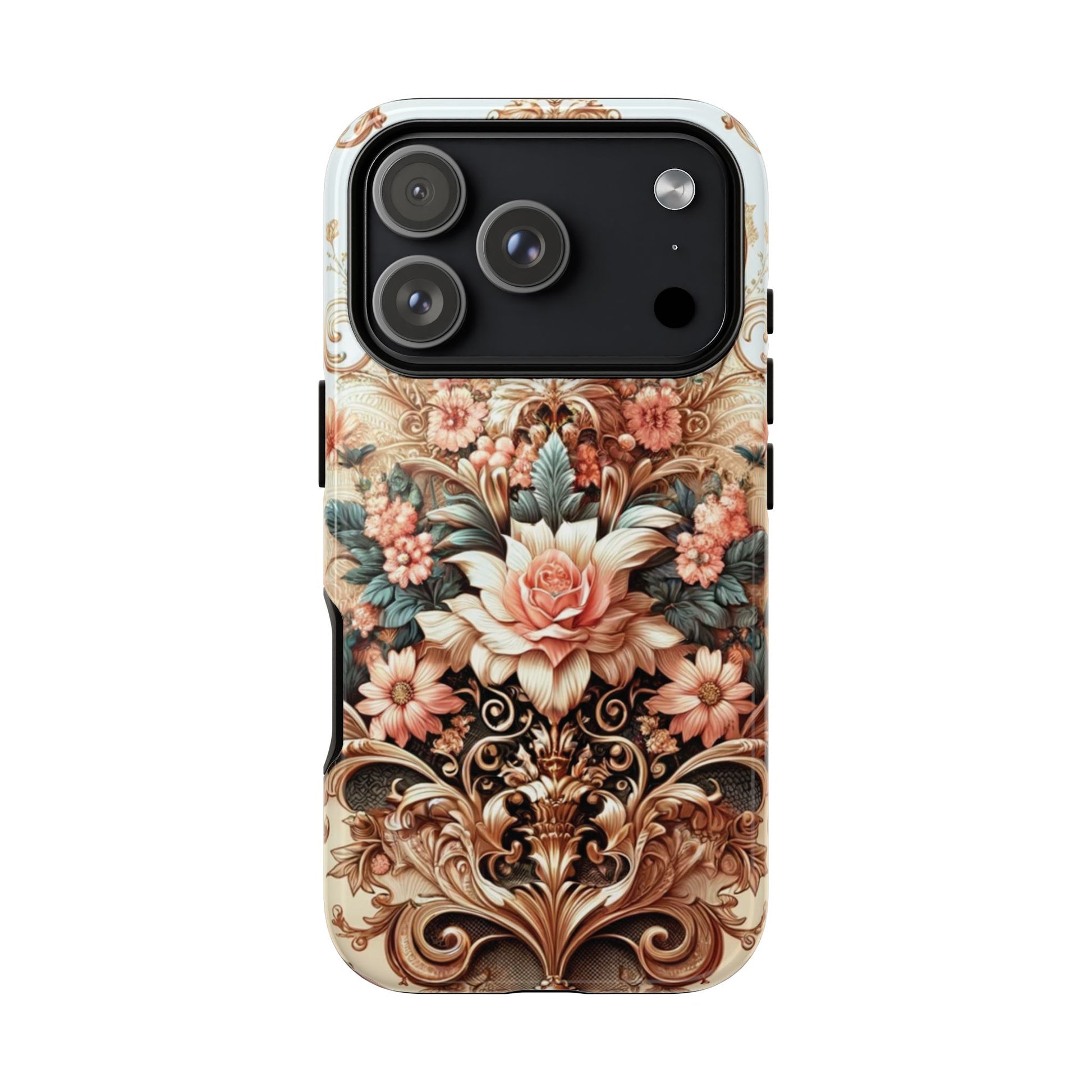 Gold Design Luxury Phone Tough Case Floral Elegant Durable Stylish for Modern Devices iPhone 17, 16, 15, Samsung iPhone Samsung Accessory Gift for Her