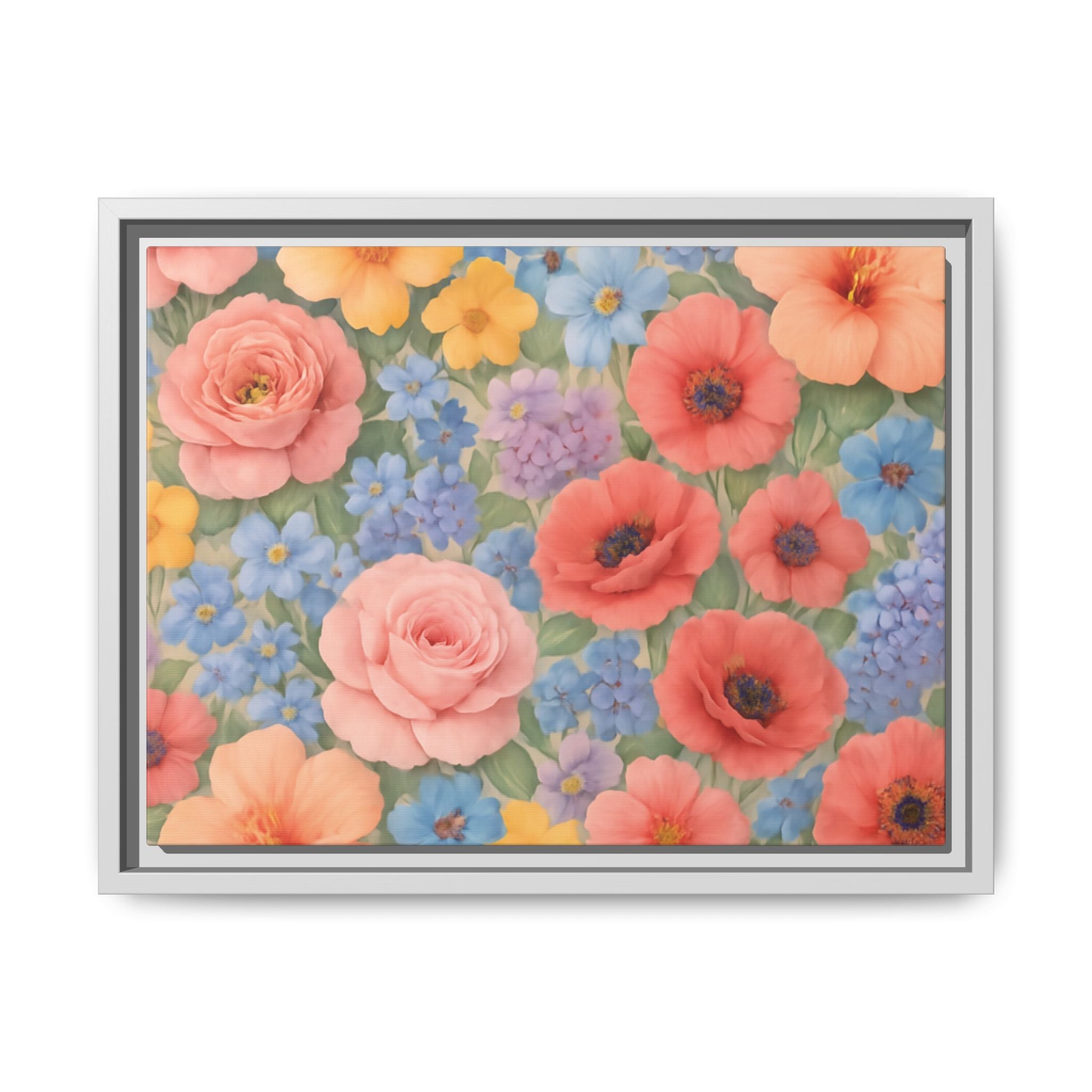 Luxury Framed Floral Canvas – Bold Multi-Color Botanical Wall Art, Elegant Nature-Inspired Accent for Living Room, Bedroom, or Office Décor Gift for Mom