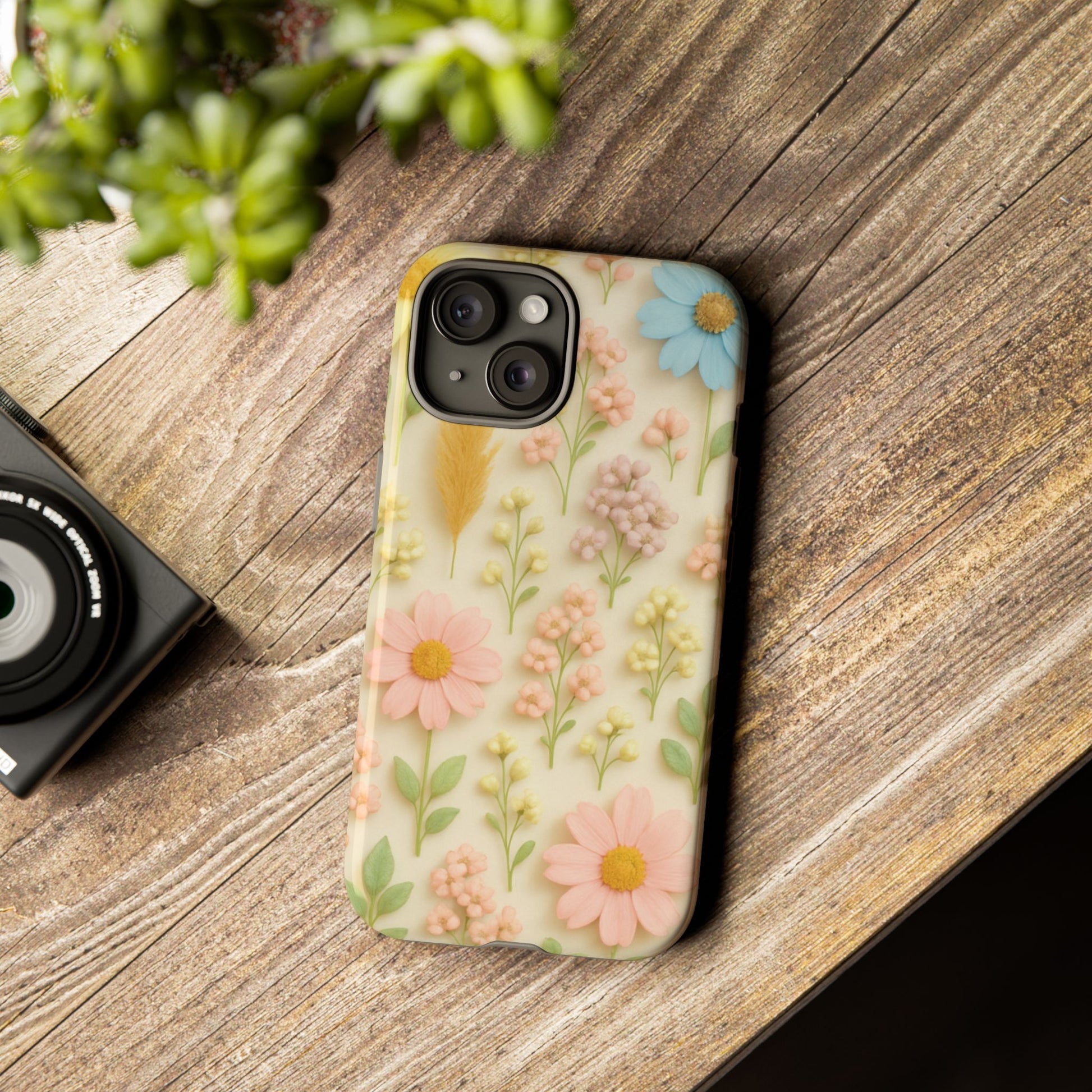 Pastel Dried Flowers Illusion Phone Case 3D Realistic Pressed Floral Design, Bright Botanical Aesthetic, Soft Nature-Inspired CoveriPhone & Galaxy