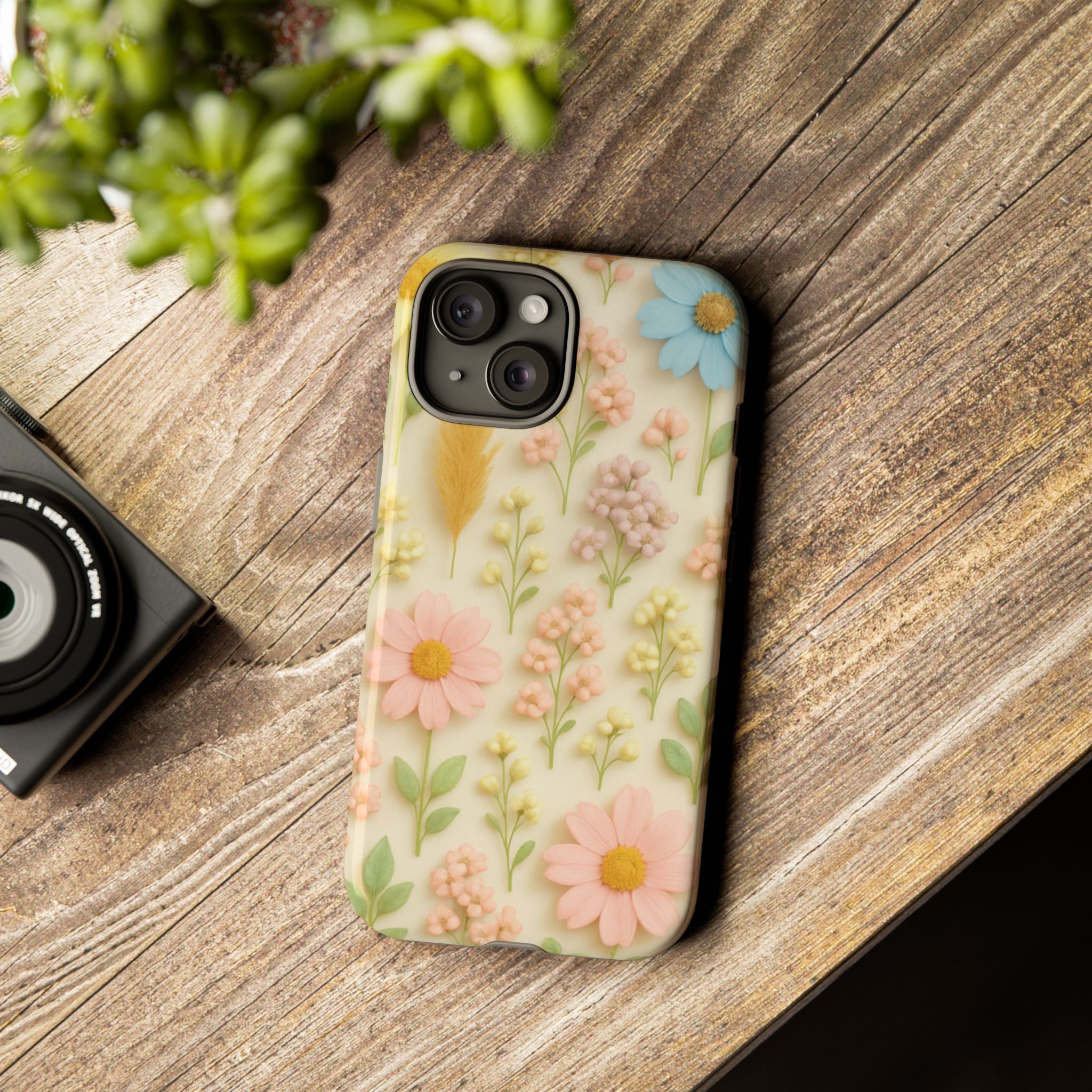 Pastel Dried Flowers Illusion Phone Case 3D Realistic Pressed Floral Design, Bright Botanical Aesthetic, Soft Nature-Inspired CoveriPhone & Galaxy