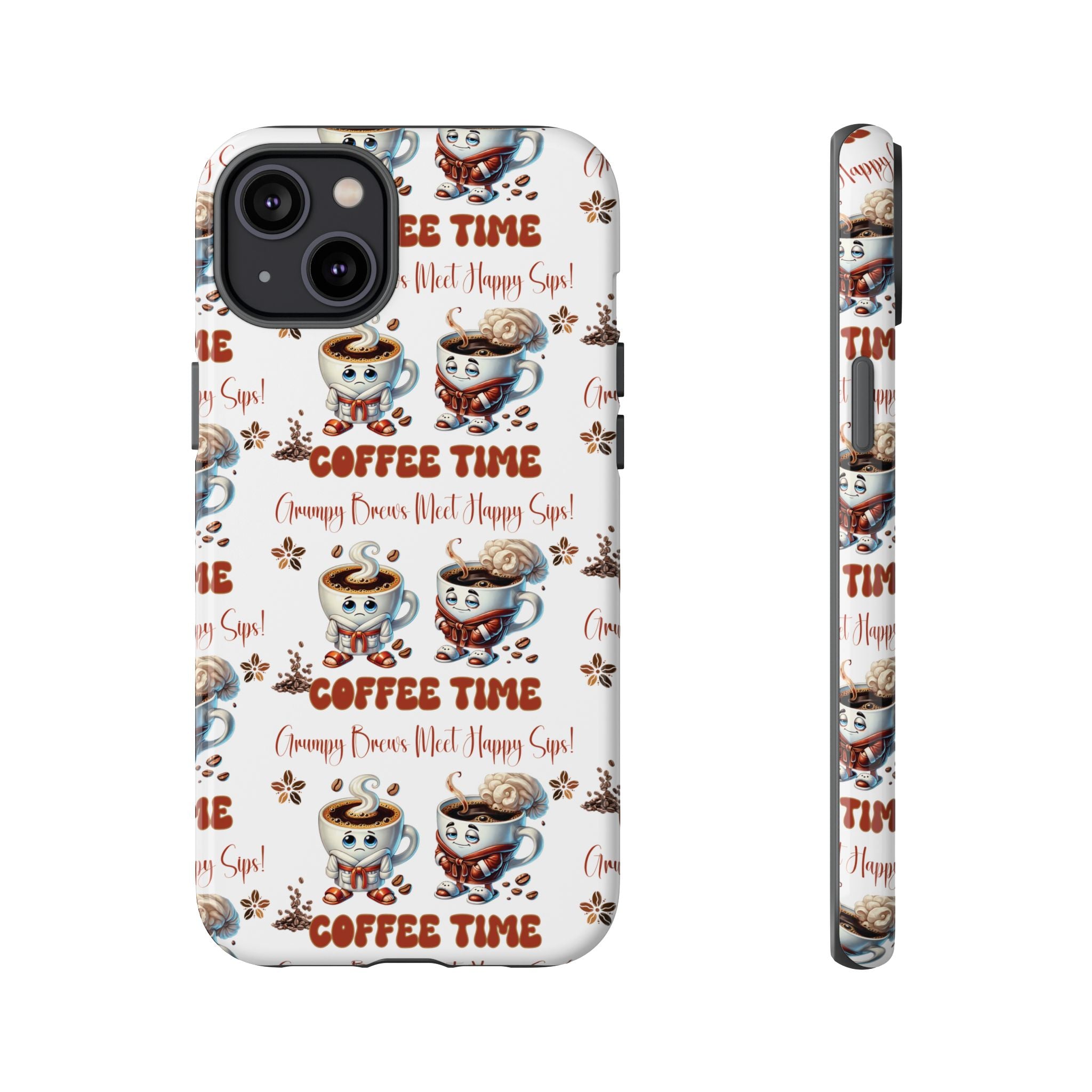 Grumpy Brews Meet Happy Sips Phone Case Compatible with iPhone, Samsung & Pixel | Fun, Durable Protection for Coffee Lovers | Unique Design, Shockproof & Scratch-Resistant Perfect for Coffee Lover - MRSBYVALLE