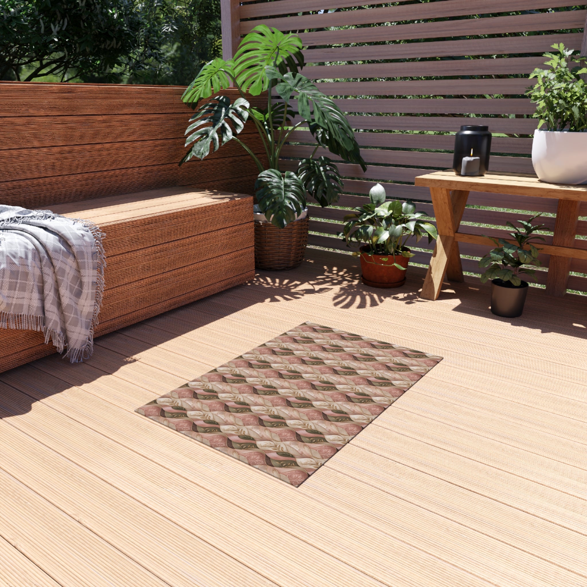 Outdoor Rug — Braided Coral & Sand Pattern Patio Mat