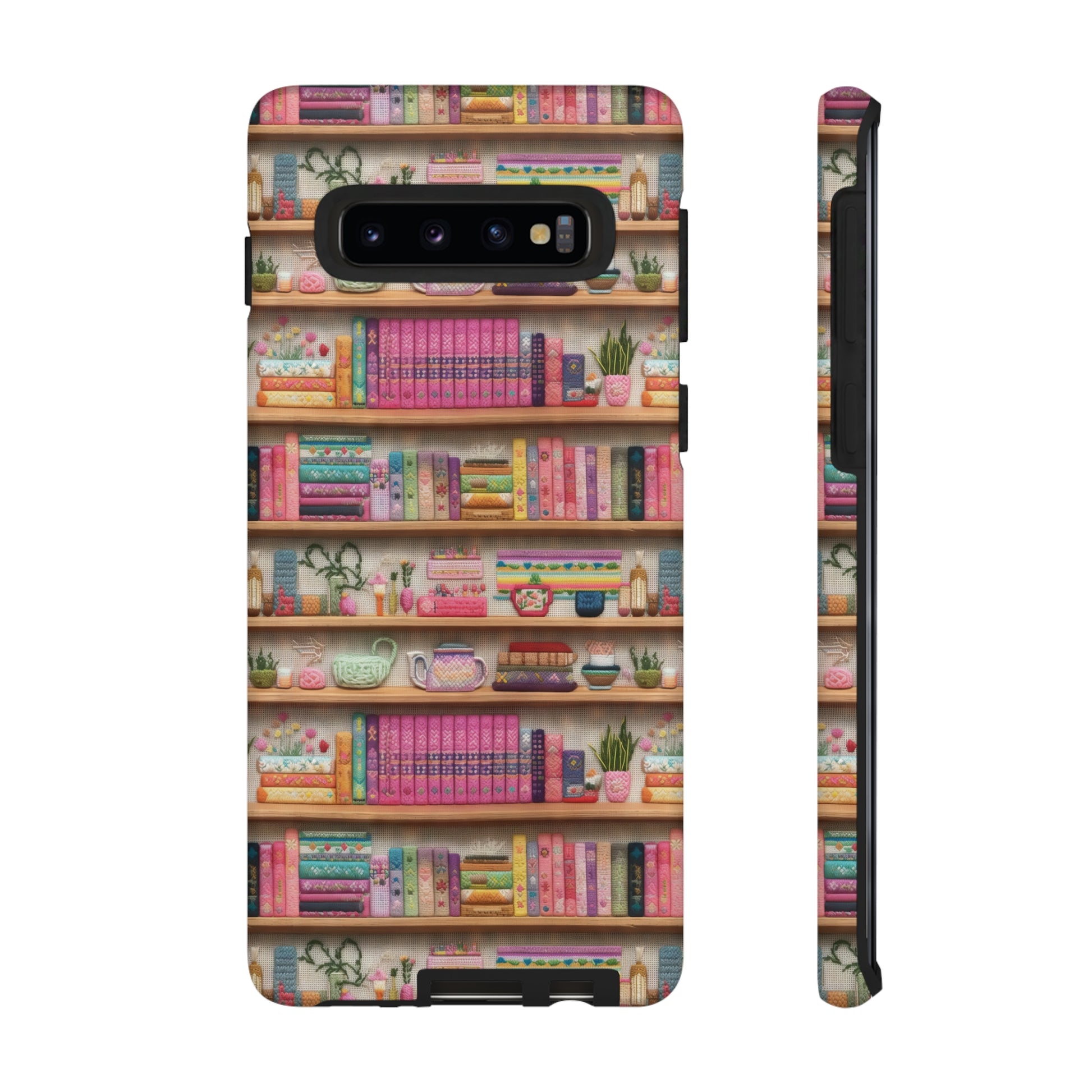 Phone Case 3D Illusion Books & Shelf Embroidery Design with Vibrant Colors Gift for Her Phone 15, Samsung iPhone Samsung Gift for Her Case iPhone 15, Samsung iPhone Samsung Accessory Gift for Her.