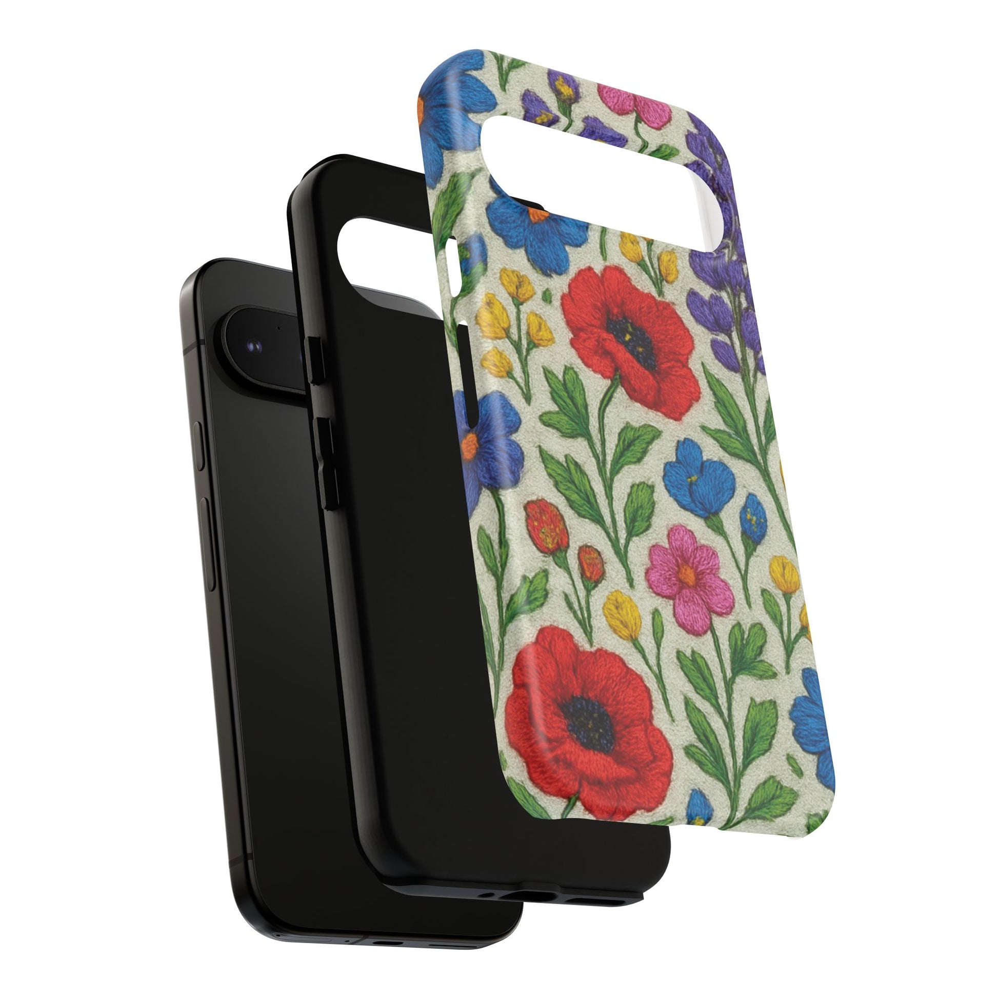 Bright 3D Illusion Wildflower Phone Case Cute Floral Design in Red, Pink, Blue – Aesthetic Protective Case for iPhone and  Android