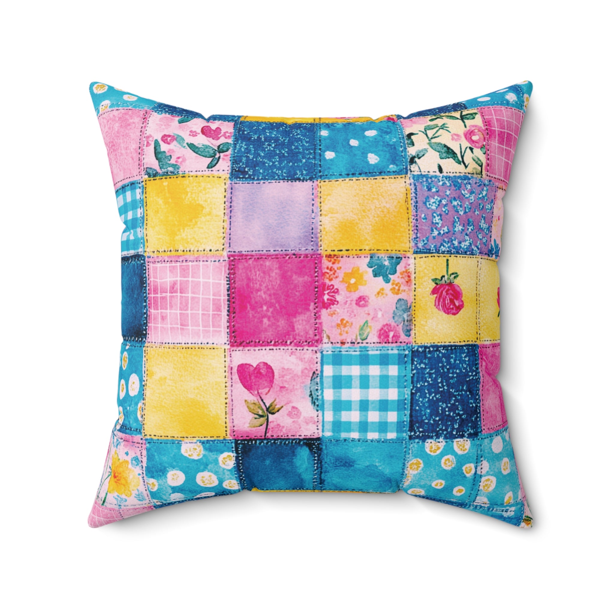 Pastel Patchwork Illusion Square Pillow — Soft Decorative Throw Cushion