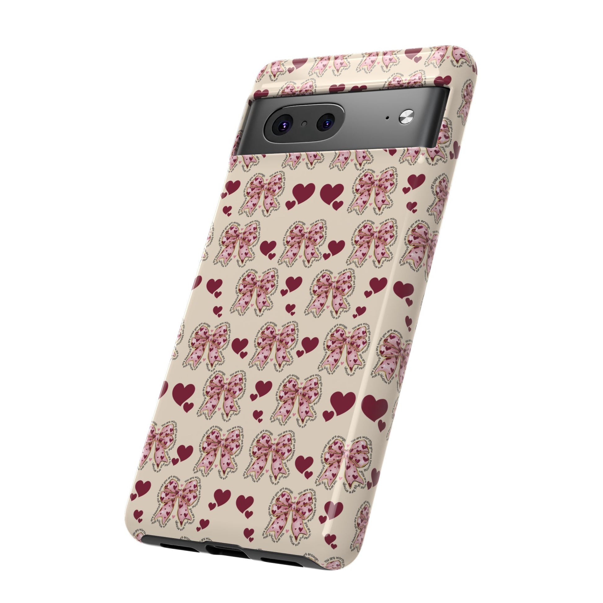 Charming Hearts & Pink Bows Phone Case Stylish & Durable Protection for Your Device | Scratch-Resistant, Slim Fit, and Lightweight Design for Everyday Use for iPhone & Android | Fresh Nature-Inspired Design!