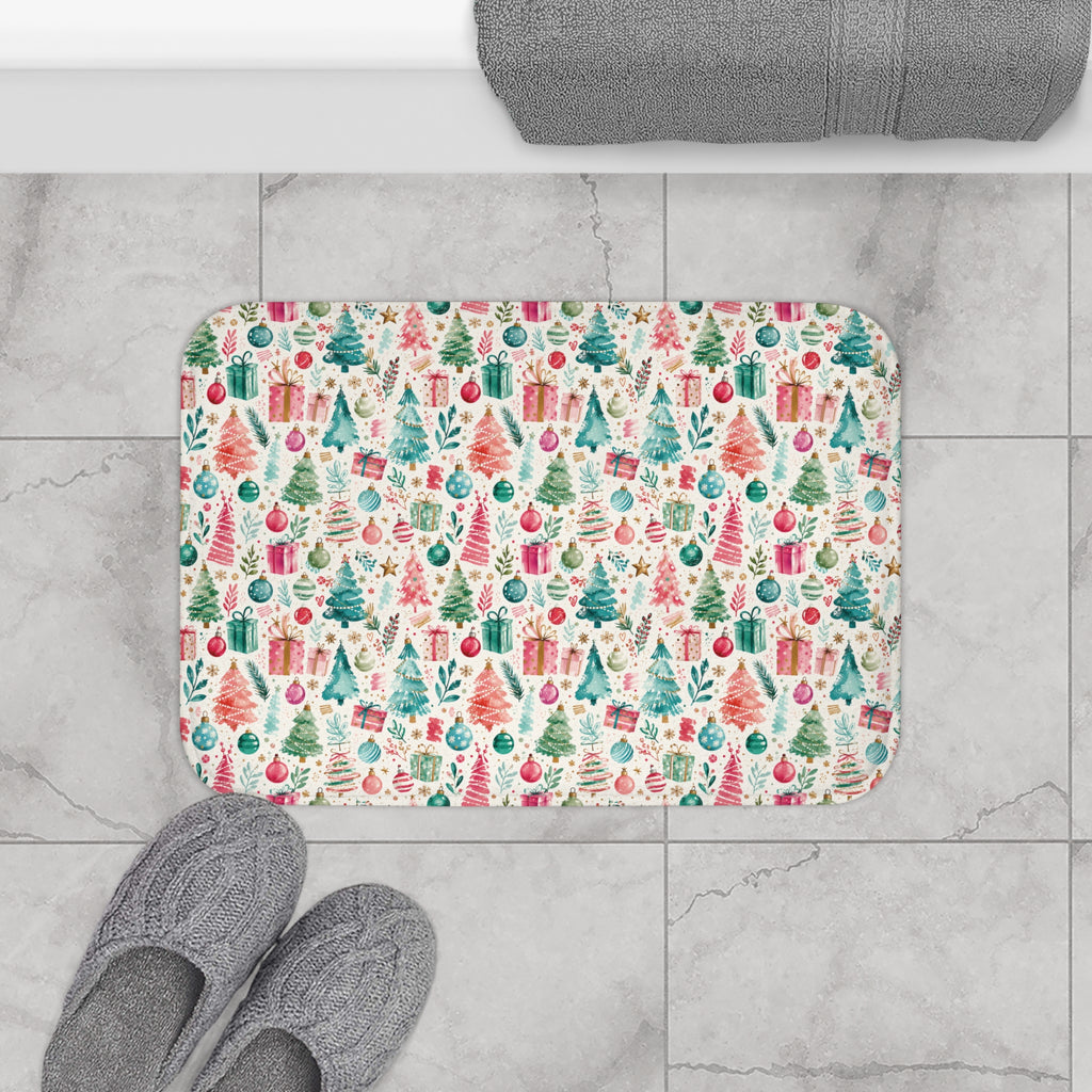 Christmas Tree & Gifts Bath Mat — Festive Holiday Bathroom Rug