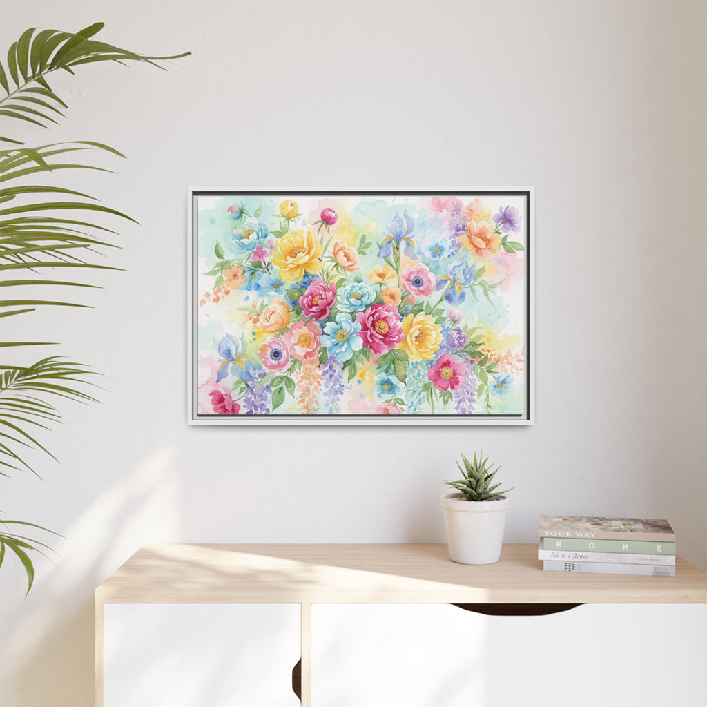Toile Bouquet Floral Aquarelle, Art Mural Mat Encadré | Art Mural Multicolore