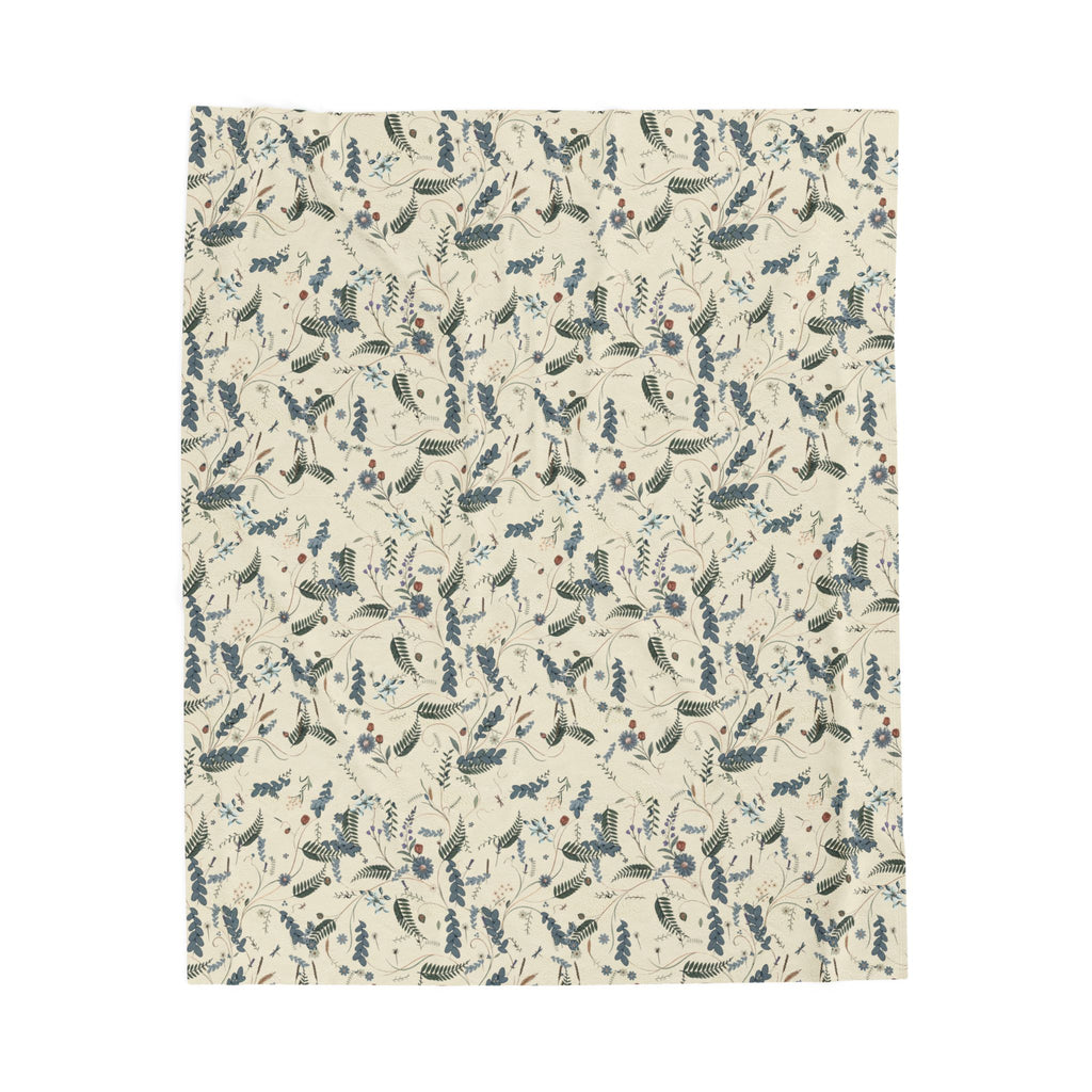 Botanical Floral Velveteen Plush Blanket — Soft Cozy Throw