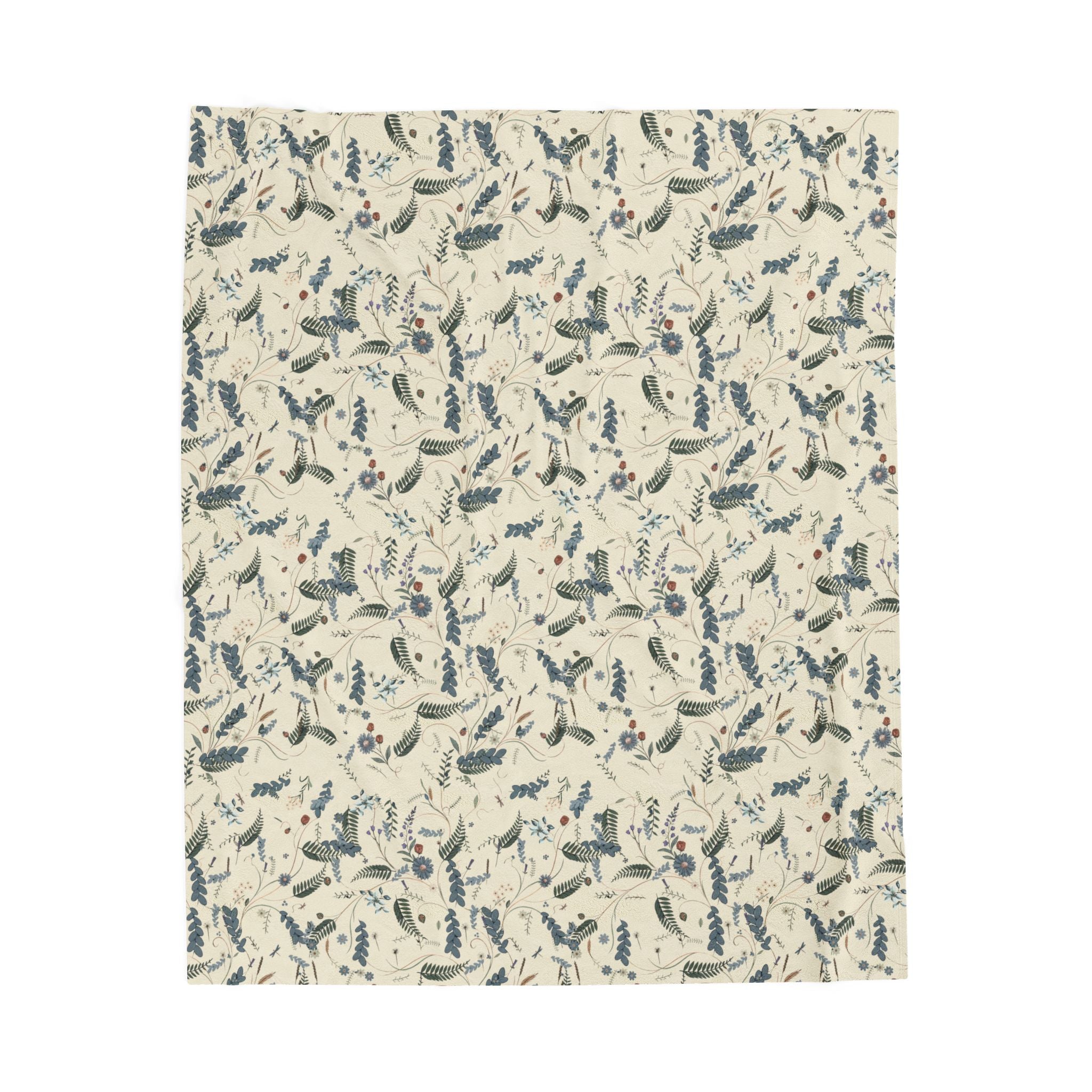 Botanical Floral Velveteen Plush Blanket — Soft Cozy Throw