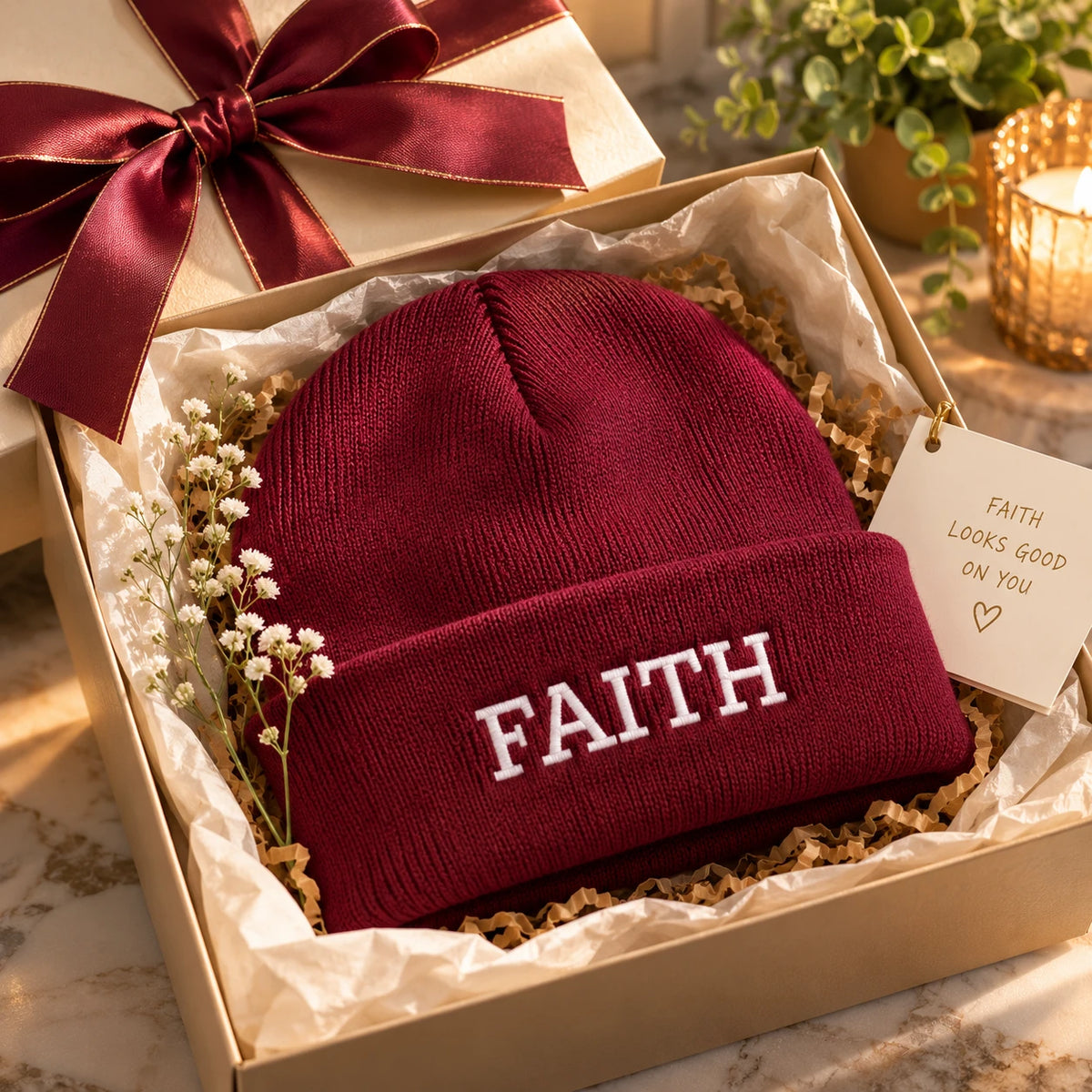 Christian Embroidered Beanie, Jesus, Blessed or Faith Cuffed Knit Winter Hat