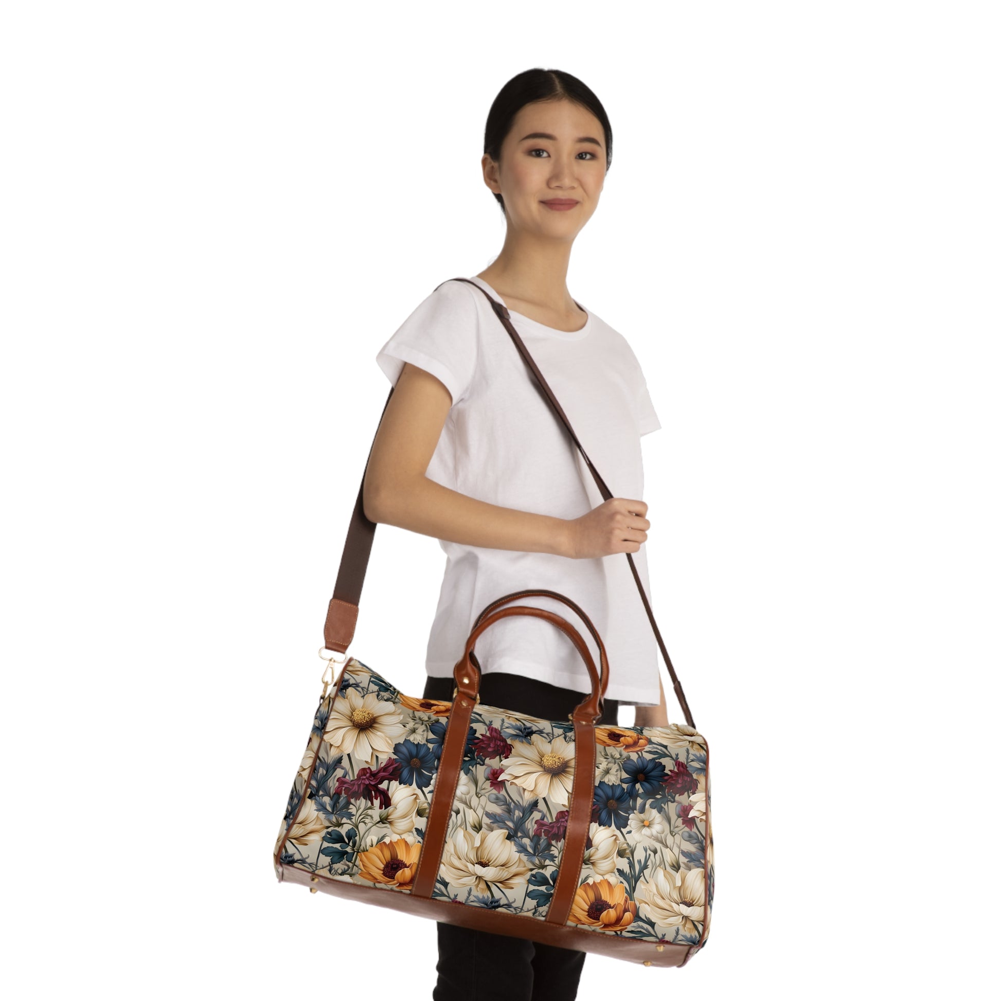 Stylish Waterproof Travel Bag Winter Floral in Navy, Amethyst, White Durable Versatile for Travel, Gym, and Everyday Adventures | Shop the Perfect All-Season Bag Perfect for Adventurers - MRSBYVALLE