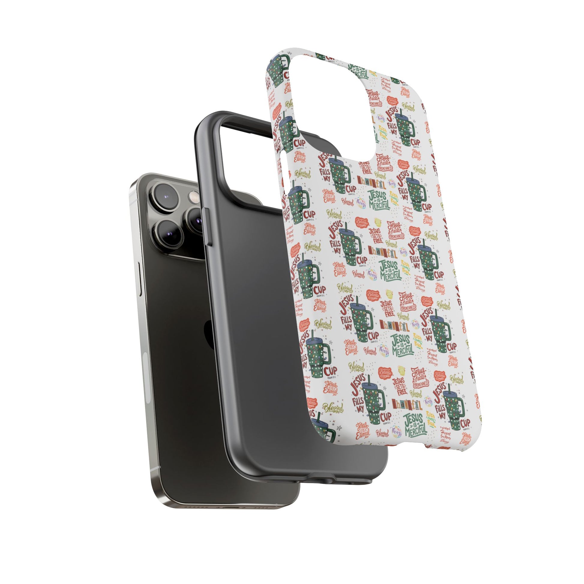 Jesus Fill My Cup Phone Case Cute Floral Design in Red, Pink, Blue – Aesthetic Protective Case for iPhone and  Android