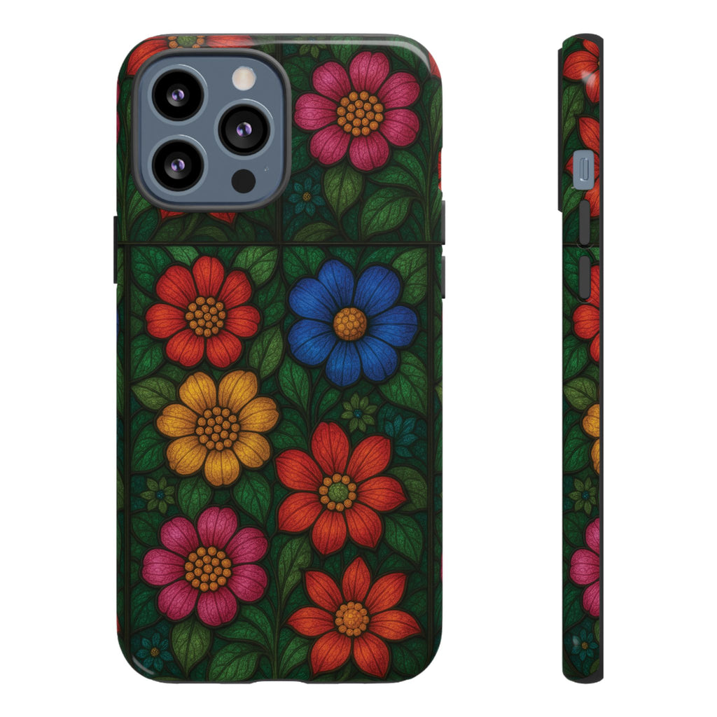 Coque de téléphone effet vitrail floral lumineux Art abstrait coloré, Étui de protection esthétique pour iPhone, Samsung et Google, Idée cadeau unique pour maman
