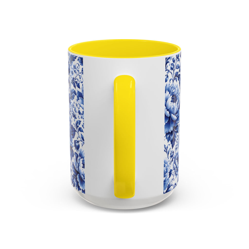 Blue Floral Ceramic Coffee Mug — Vintage Delft Peony Accent (11oz & 15oz) Blue & White Chinoiserie Tea Mug