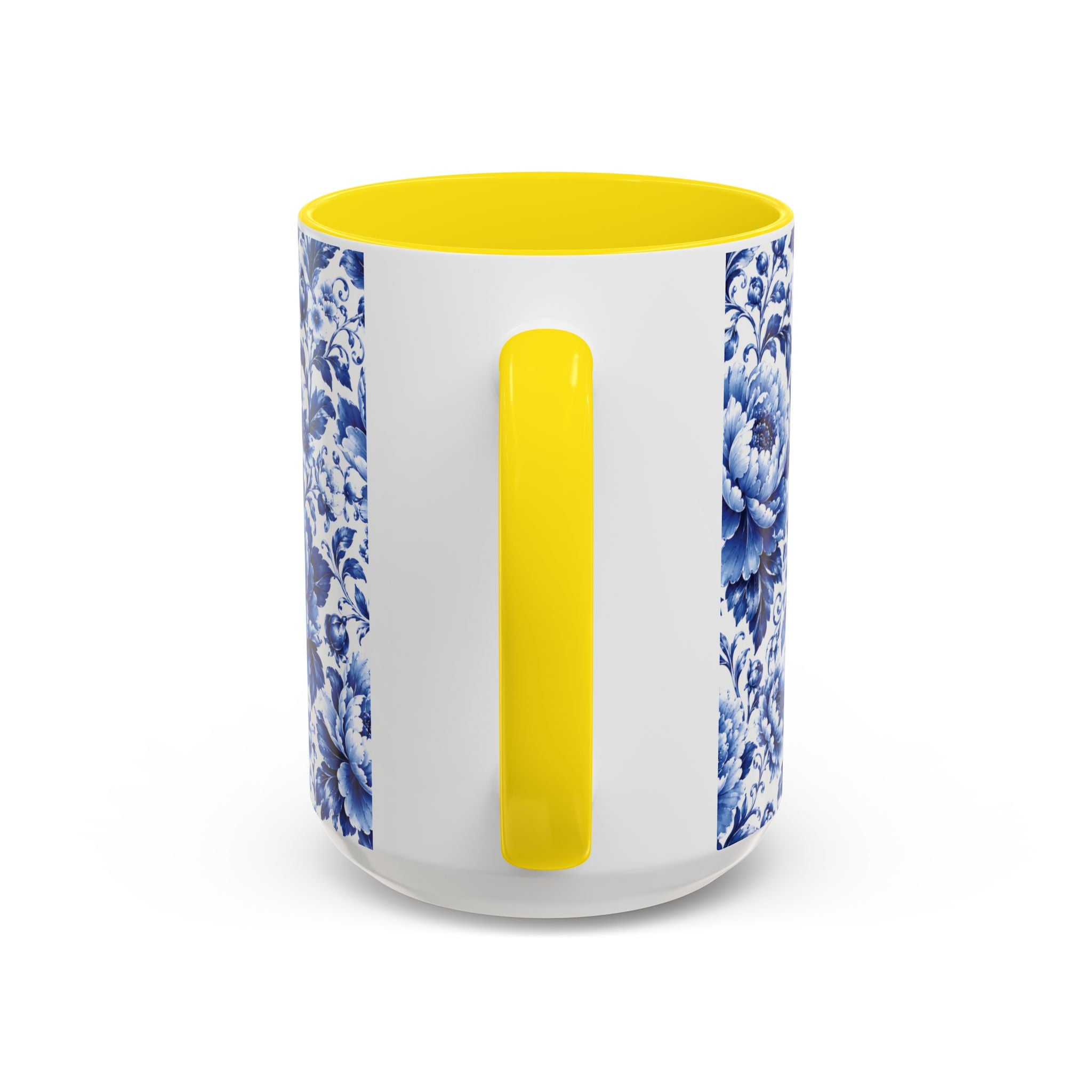 Blue Floral Ceramic Coffee Mug — Vintage Delft Peony Accent (11oz & 15oz) Blue & White Chinoiserie Tea Mug